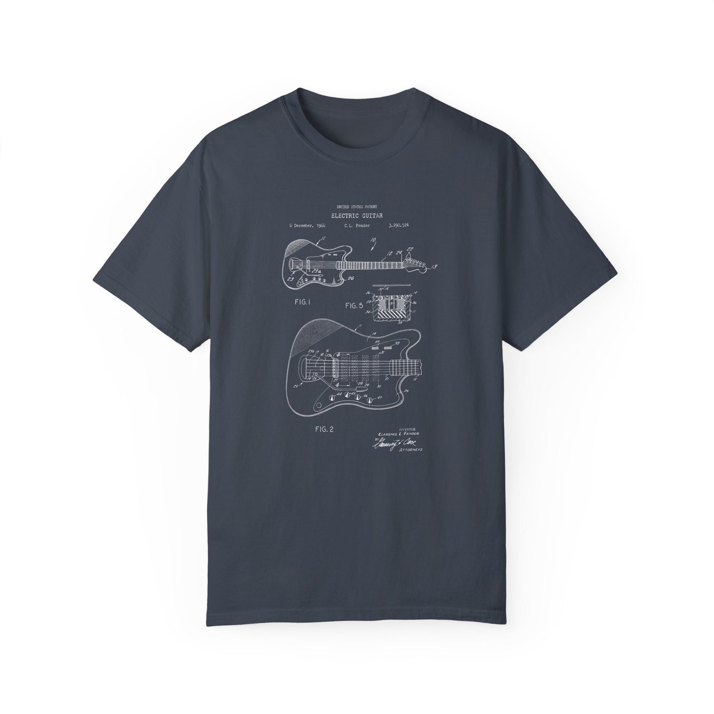 a t - shirt with a blueprint of an electric guitar