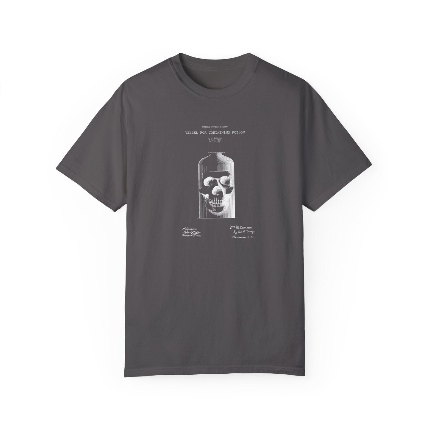 a gray t - shirt with a skull on it