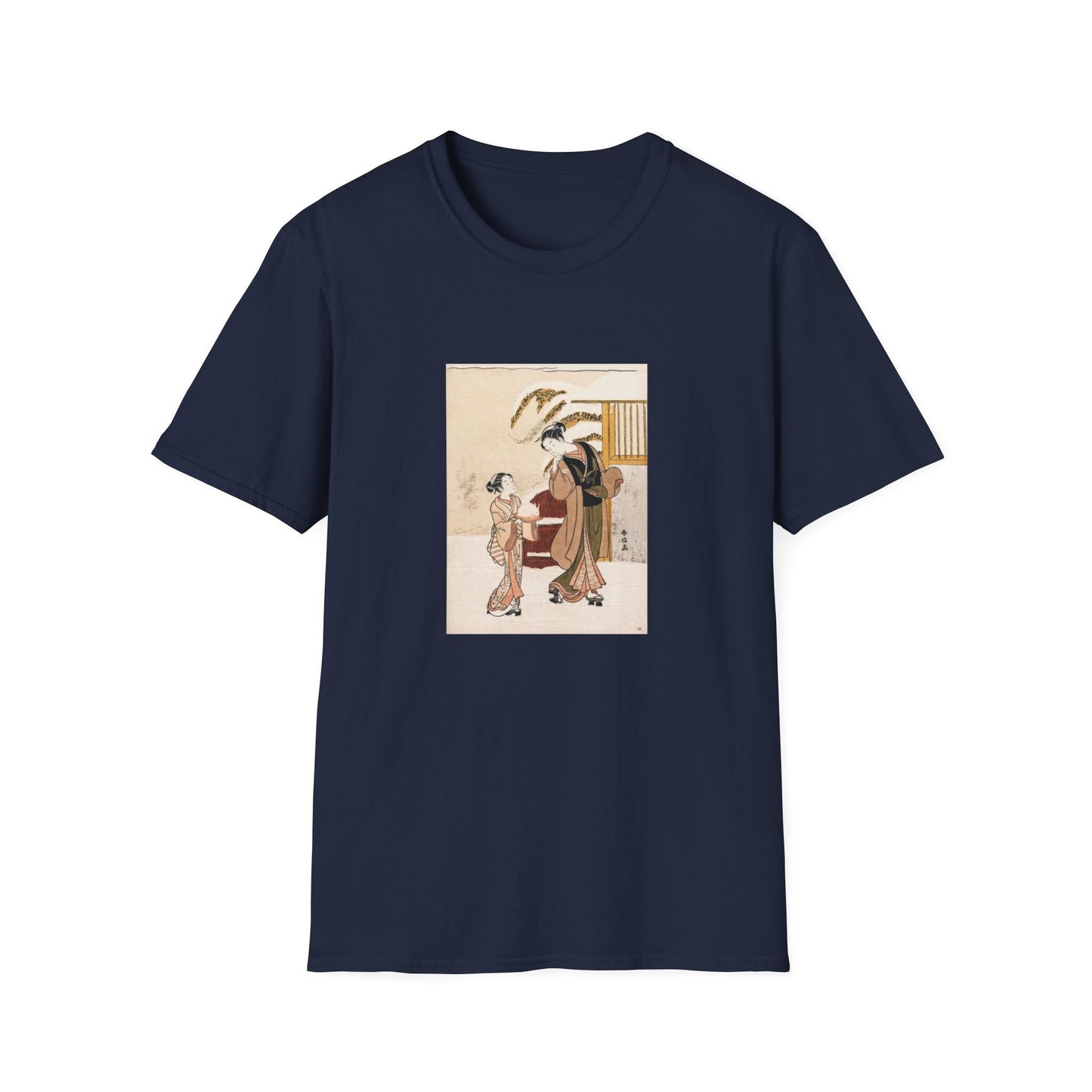 Young Woman Admiring a Snow Rabbit by Suzuki Harunobu T shirt from famous Japanese woodblock print
