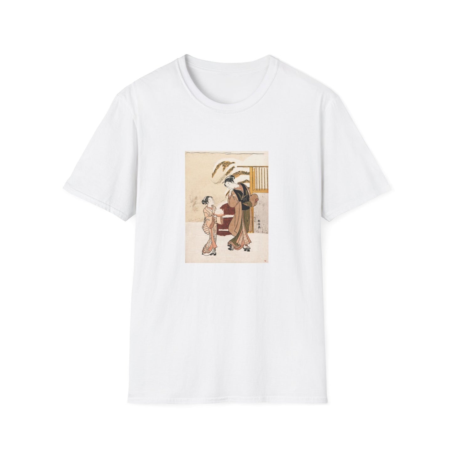 Young Woman Admiring a Snow Rabbit by Suzuki Harunobu T shirt from famous Japanese woodblock print