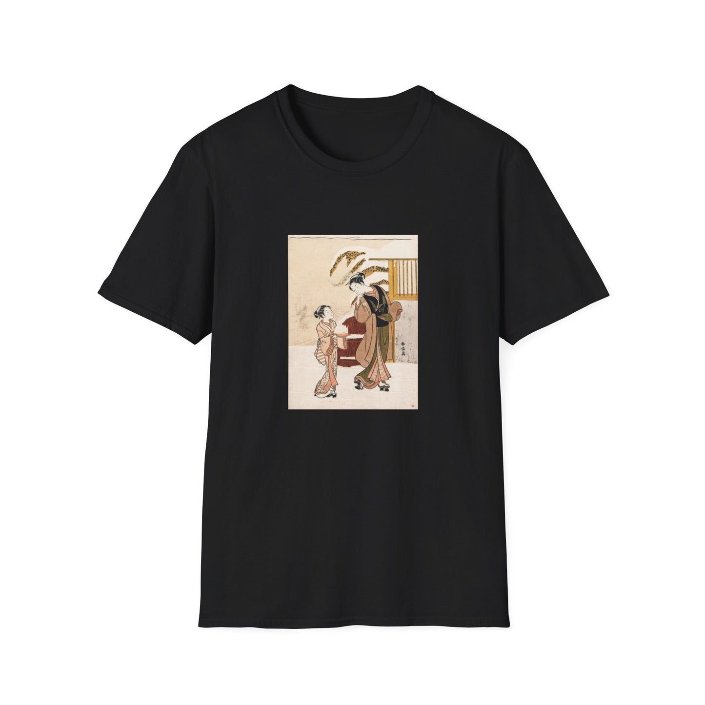 Young Woman Admiring a Snow Rabbit by Suzuki Harunobu T shirt from famous Japanese woodblock print