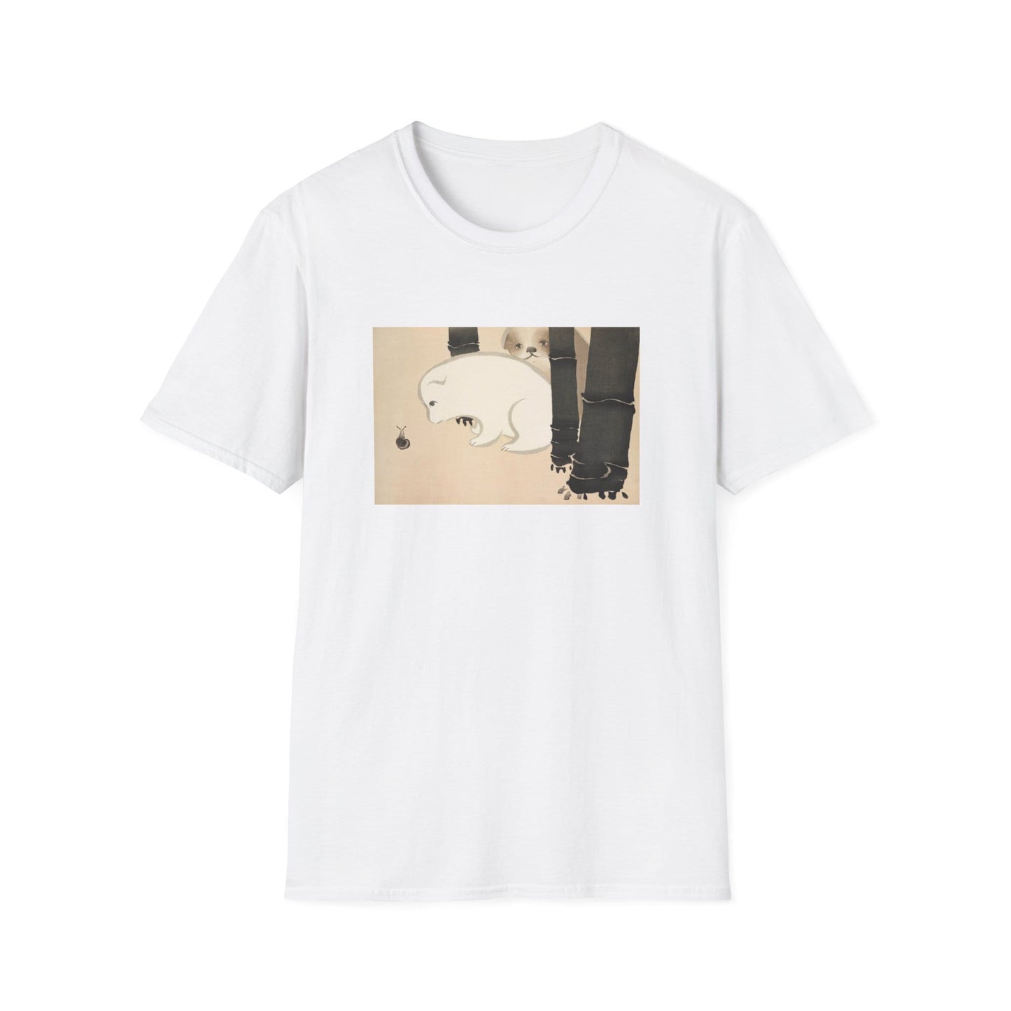Kamisaka Sekka artist; Dog and snail from Momoyogusa Flowers of a Hundred Generations T shirt from famous Japanese woodblock print