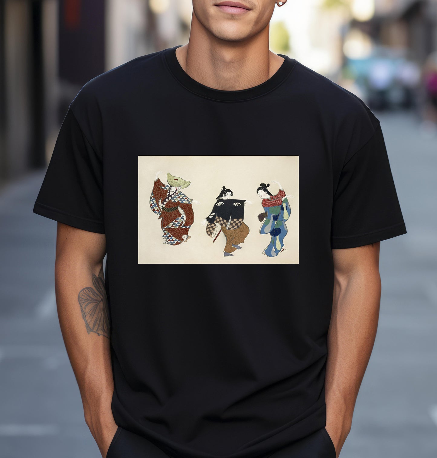 Kamisaka Sekka artist; Dancers from Momoyogusa Flowers of a Hundred Generations T shirt from famous Japanese woodblock print