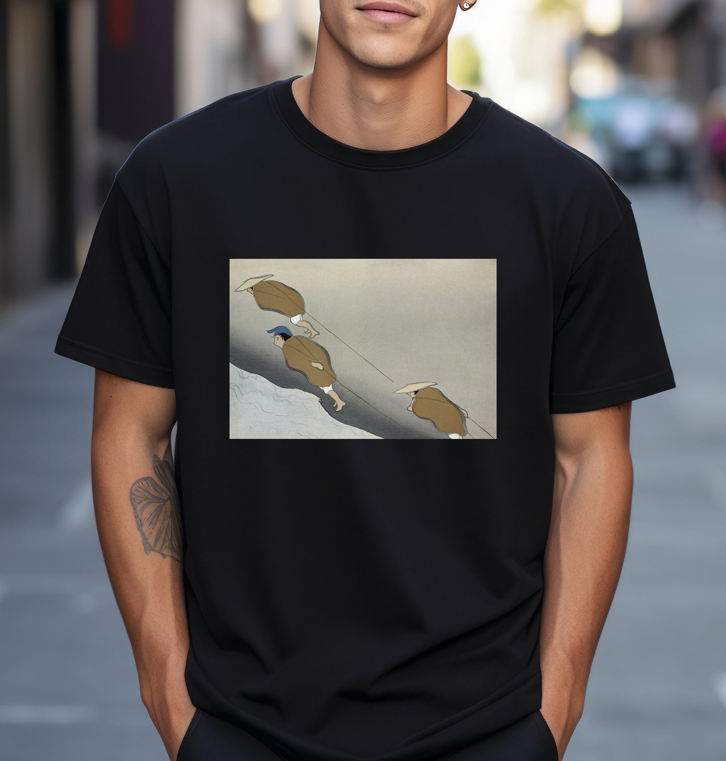 Kamisaka Sekka artist; Fishermen from Momoyogusa Flowers of a Hundred Generations T shirt from famous Japanese woodblock print