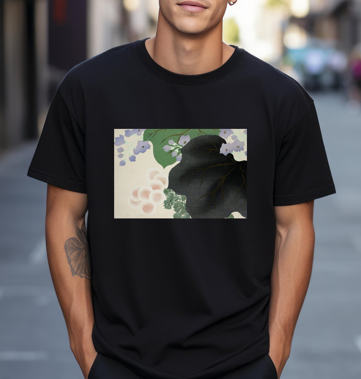 Kamisaka Sekka artist; Flowers and leaves from Momoyogusa Flowers of a Hundred Generations T shirt from famous Japanese woodblock print