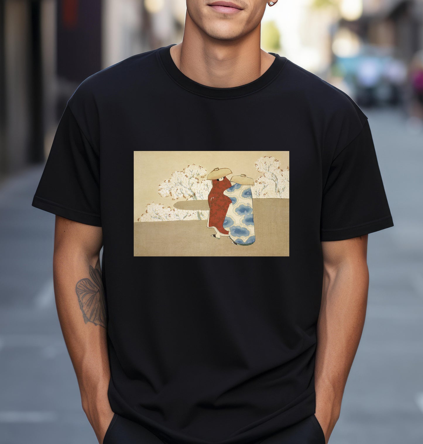 Kamisaka Sekka artist; Hanami season from Momoyogusa Flowers of a Hundred Generations T shirt from famous Japanese woodblock print
