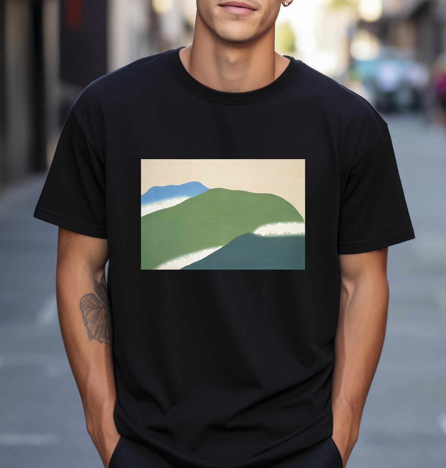 Kamisaka Sekka artist; Green mountains from Momoyogusa Flowers of a Hundred Generations T shirt from famous Japanese woodblock print
