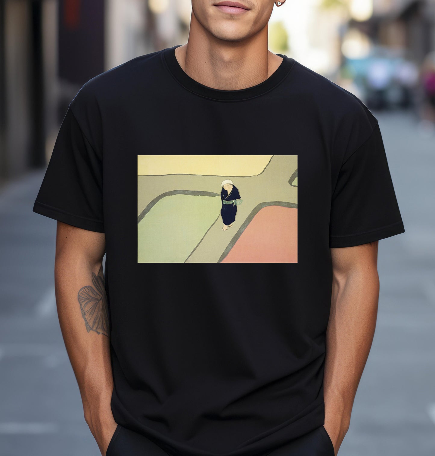 Path through the fields from Momoyogusa Flowers of a Hundred Generations T shirt from famous Japanese woodblock print