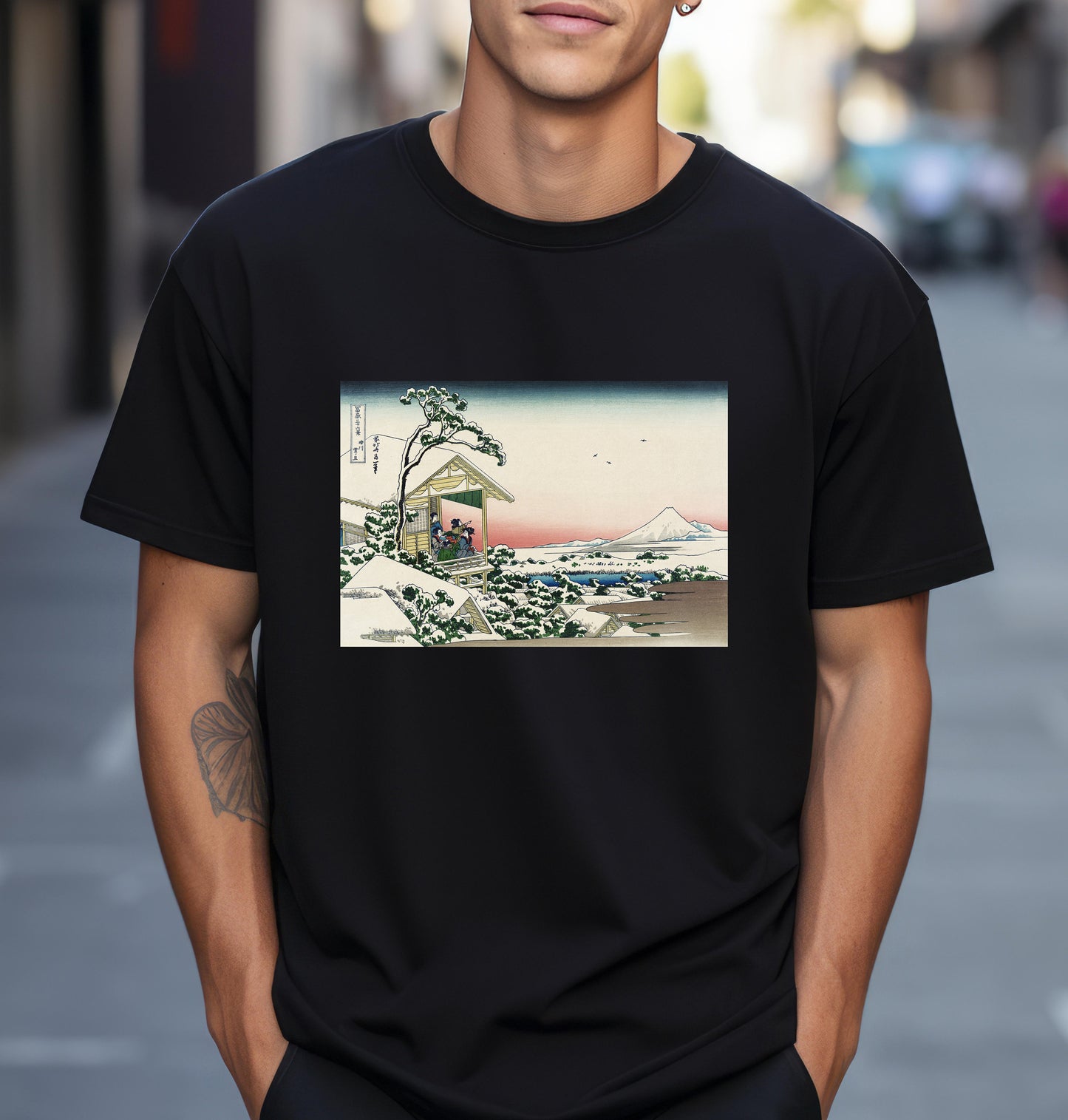 14 Tea house at Koishikawa. The morning after a snowfall T shirt from famous Japanese woodblock print