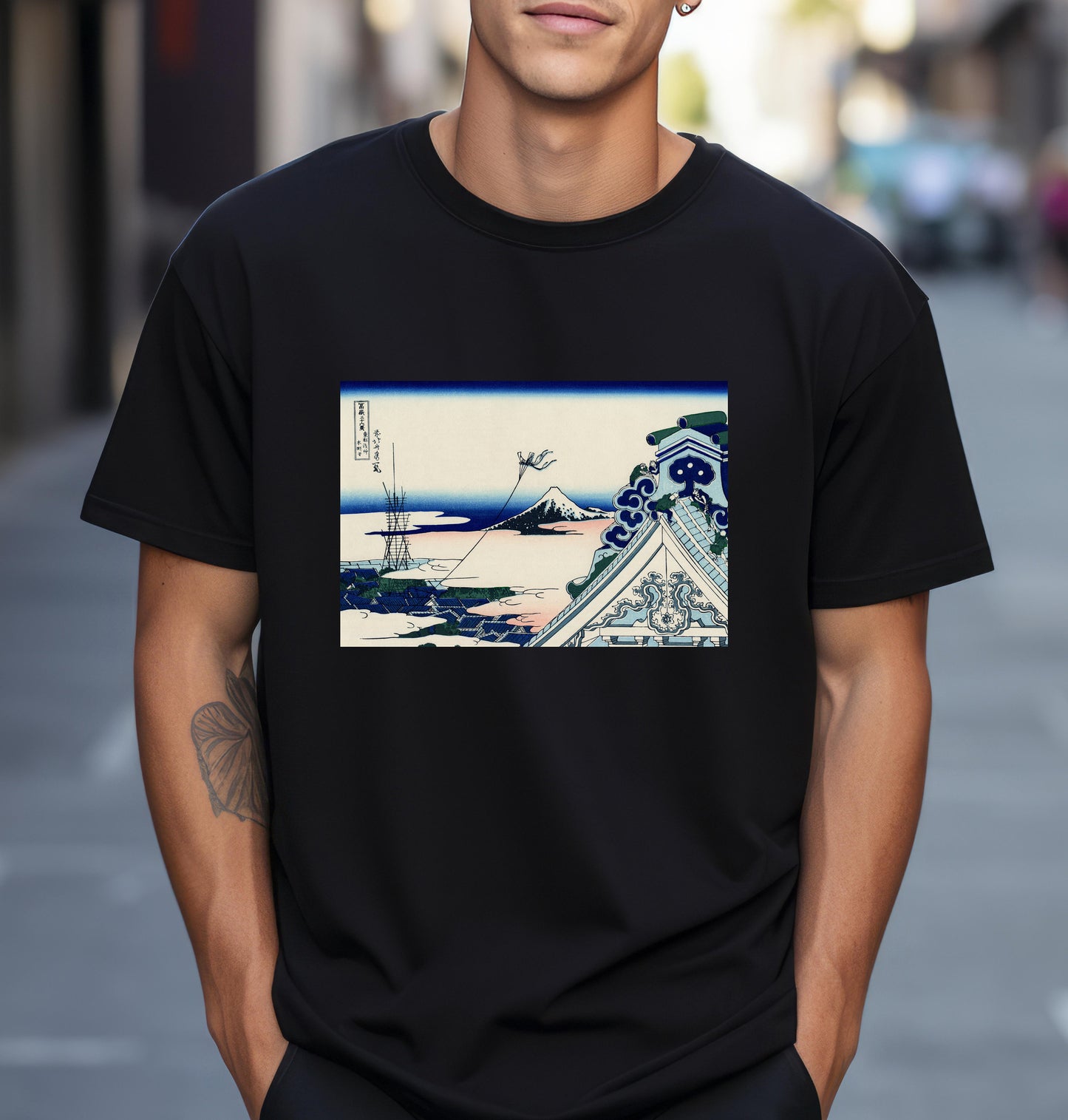 Asakusa Hongan-ji temple in the Eastern capital by Katsushika Hokusai view of Mt Fuji T shirt from famous Japanese woodblock print