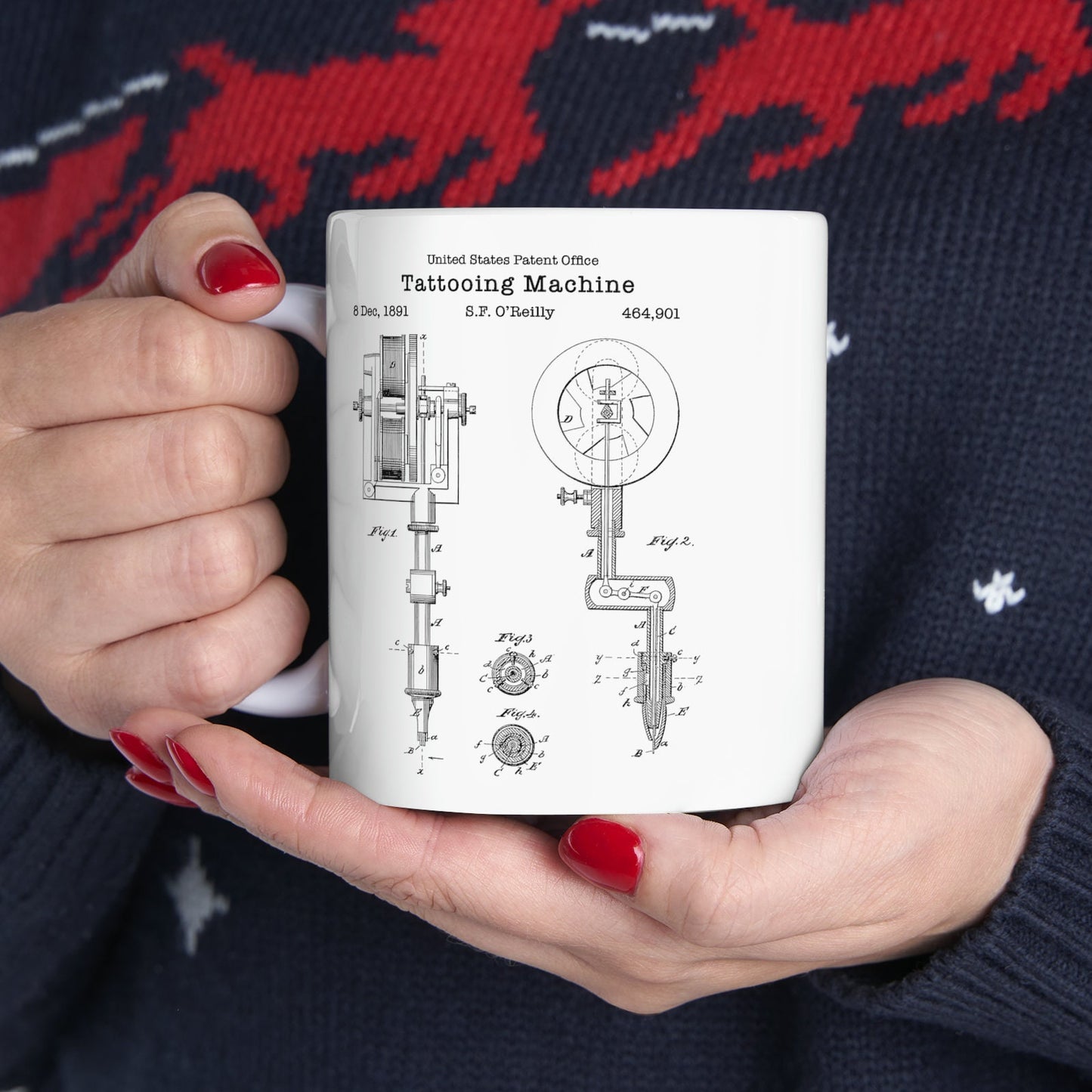 Antique old tattooing device patent design from the US Patent Office. Perfect 11oz mug gift for any tattooist, tattoo lover, tattoo parlour