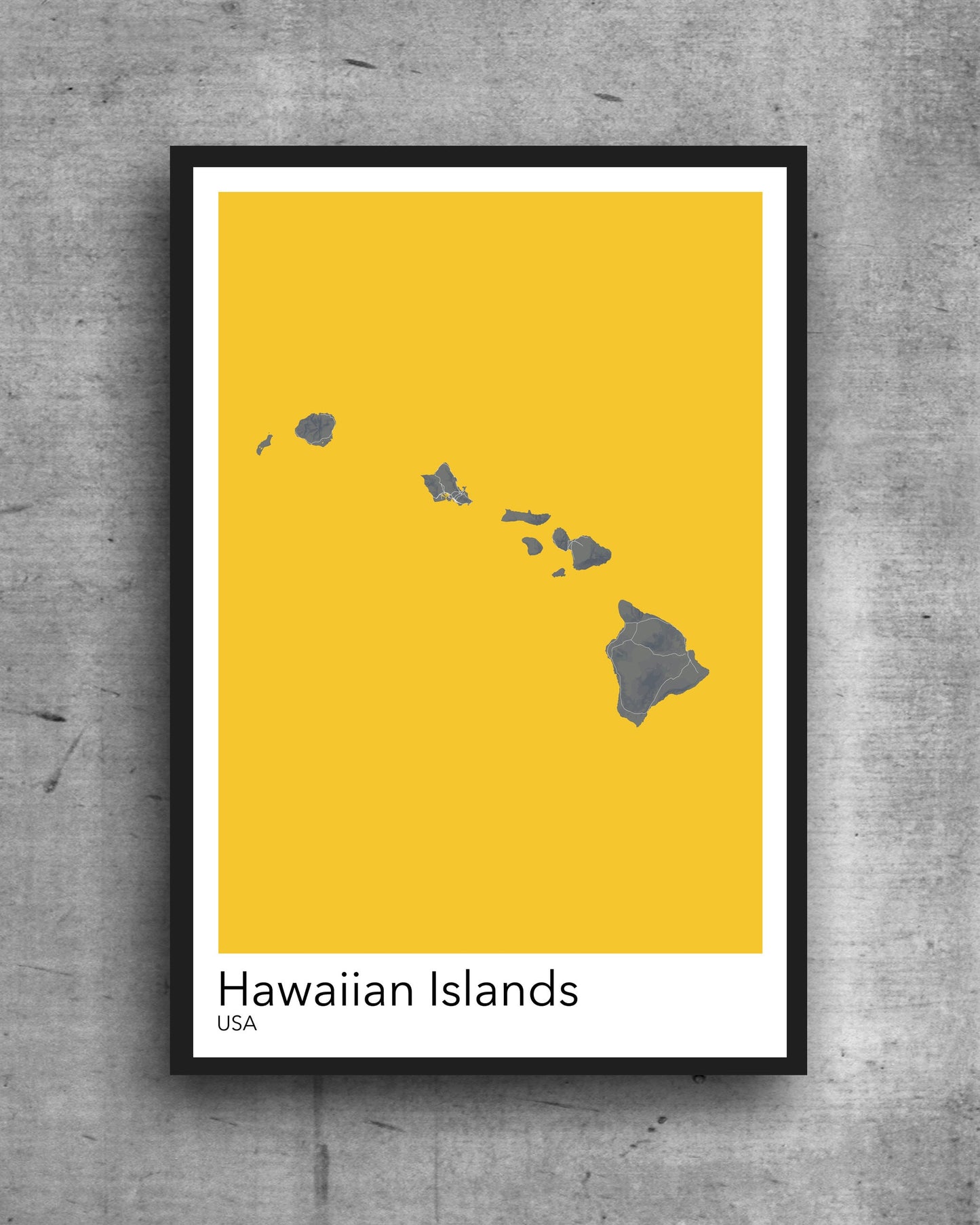 Hawaii modern minimalist map print poster. Quality colourful poster of Hawaiian Islands on quality art paper