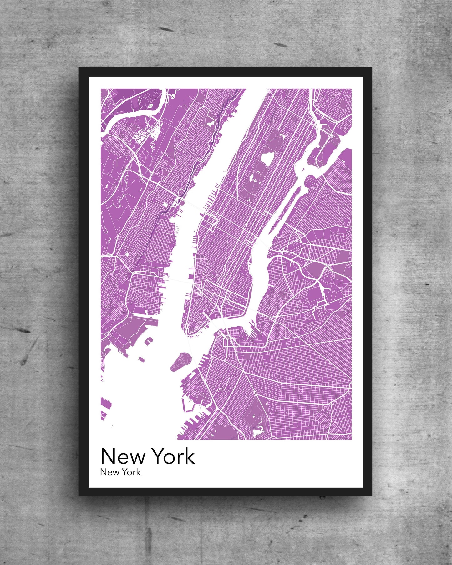 New York City modern minimalist map print poster. Quality colourful poster of New York City Manhattan on quality art paper