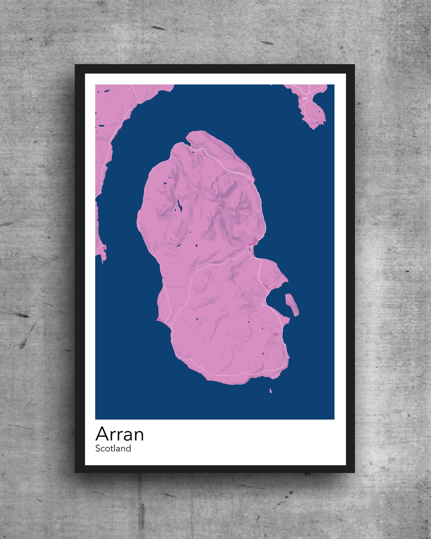 Arran modern minimalist map print poster. Quality colourful poster of Island of Arran Scotland on quality art paper