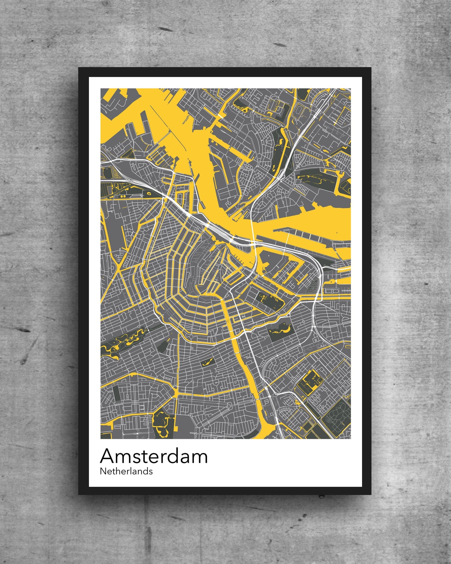 Amsterdam modern minimalist map print poster. Quality colourful poster of Amsterdam The Netherlands on quality art paper
