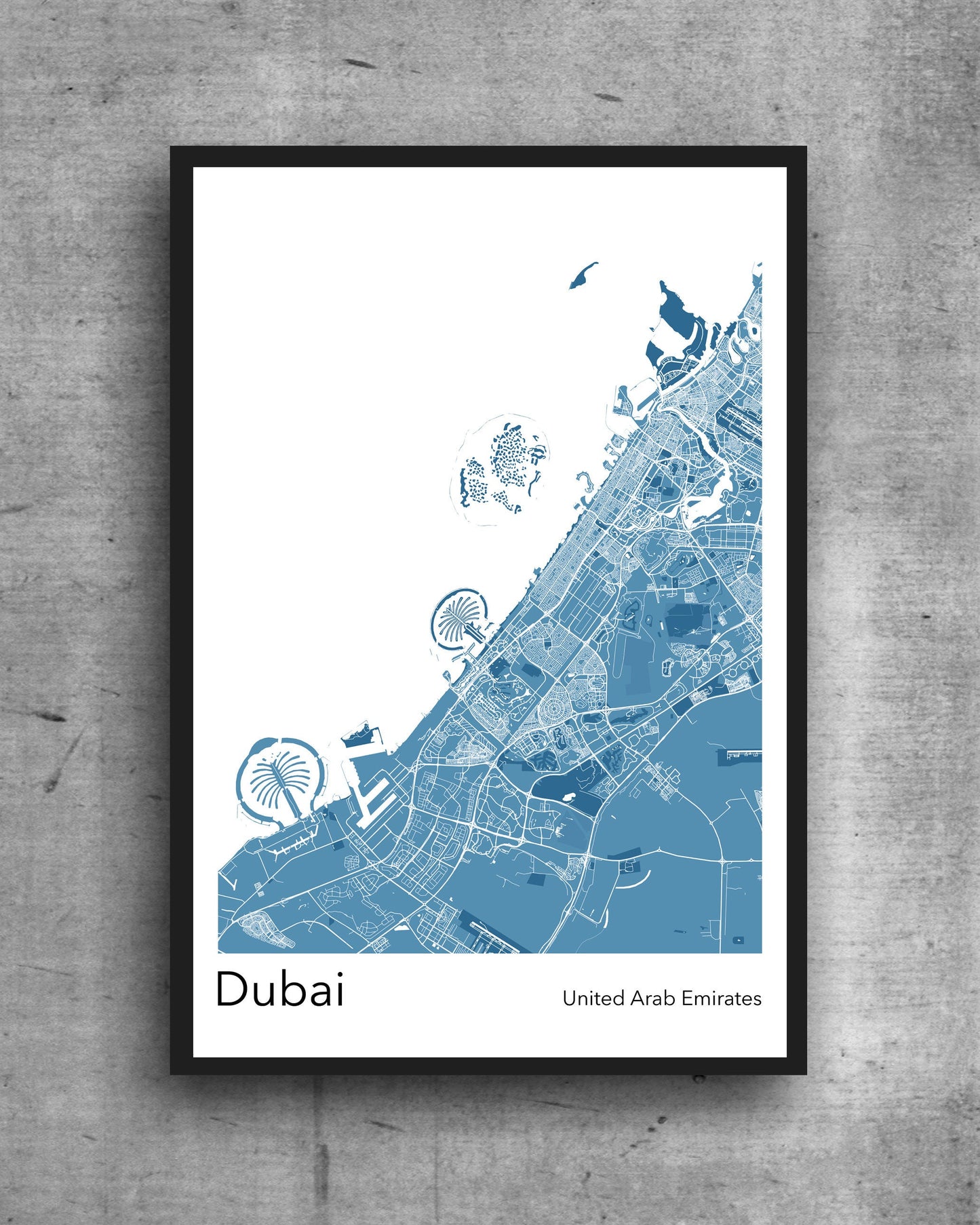 Dubai modern minimalist map print poster. A colourful poster of Dubai United Arab Emirates on quality art paper
