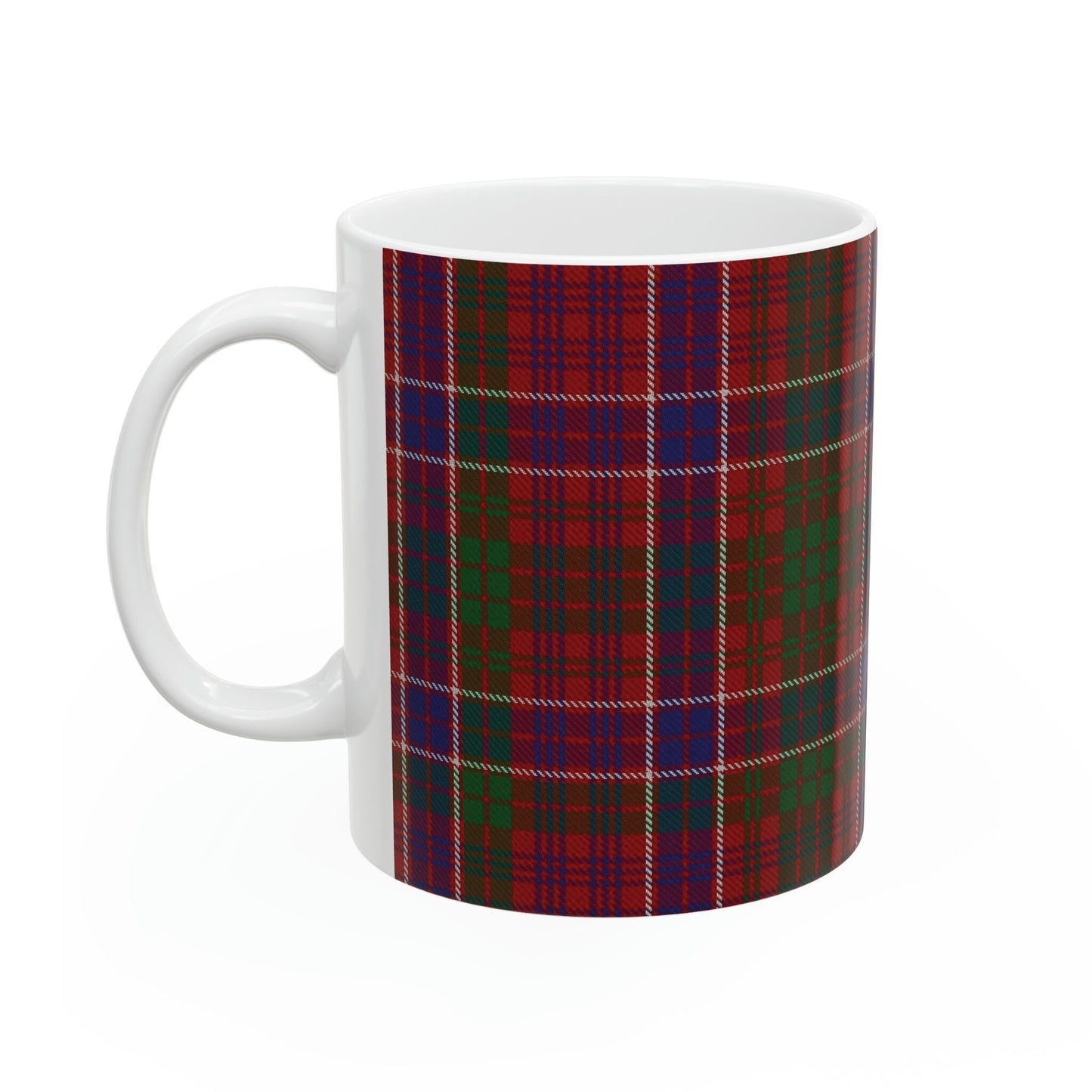 MacRae red. The elegant and colourful tartan on this mug is taken from the Scottish Register of Tartans based in Scotland.