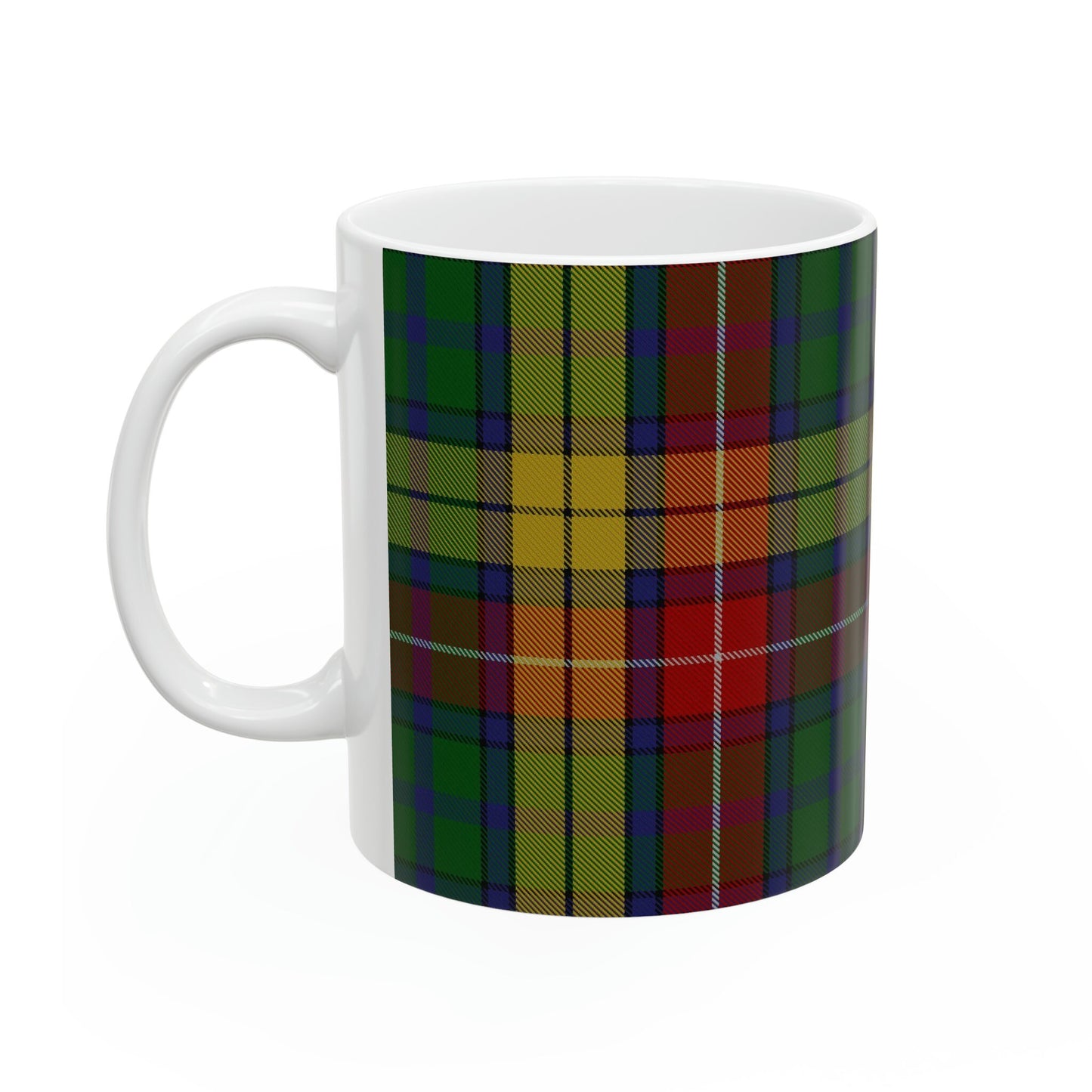 Buchanan mug. The elegant and colourful tartan on this mug is taken from the Scottish Register of Tartans based in Scotland.