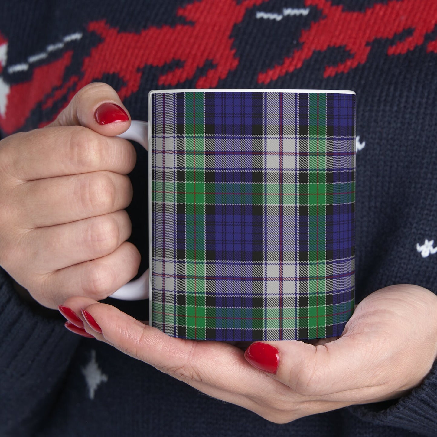 Colquhoun dress. The elegant and colourful tartan on this mug is taken from the Scottish Register of Tartans based in Scotland.
