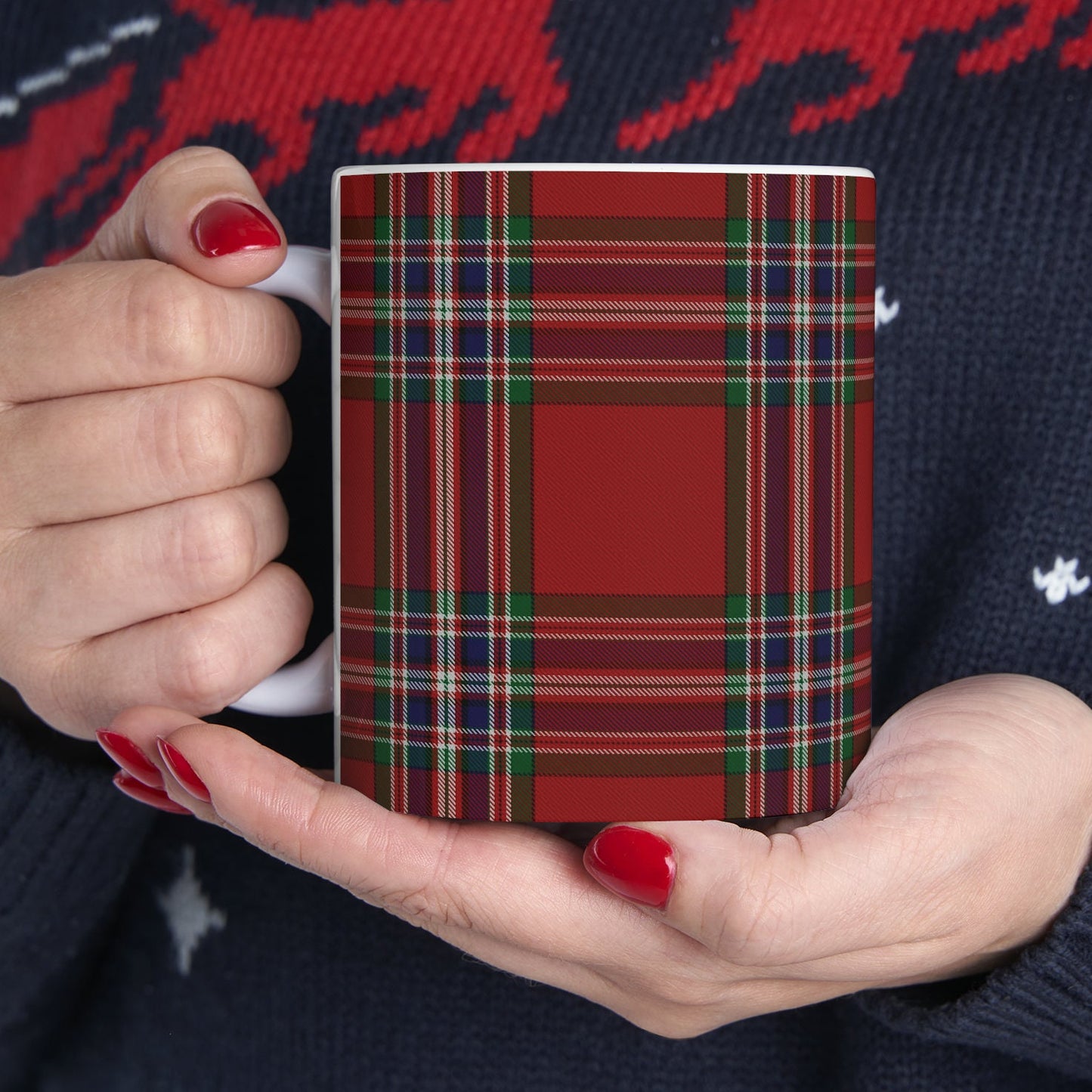 MacFarlane red. The elegant and colourful tartan on this mug is taken from the Scottish Register of Tartans based in Scotland.