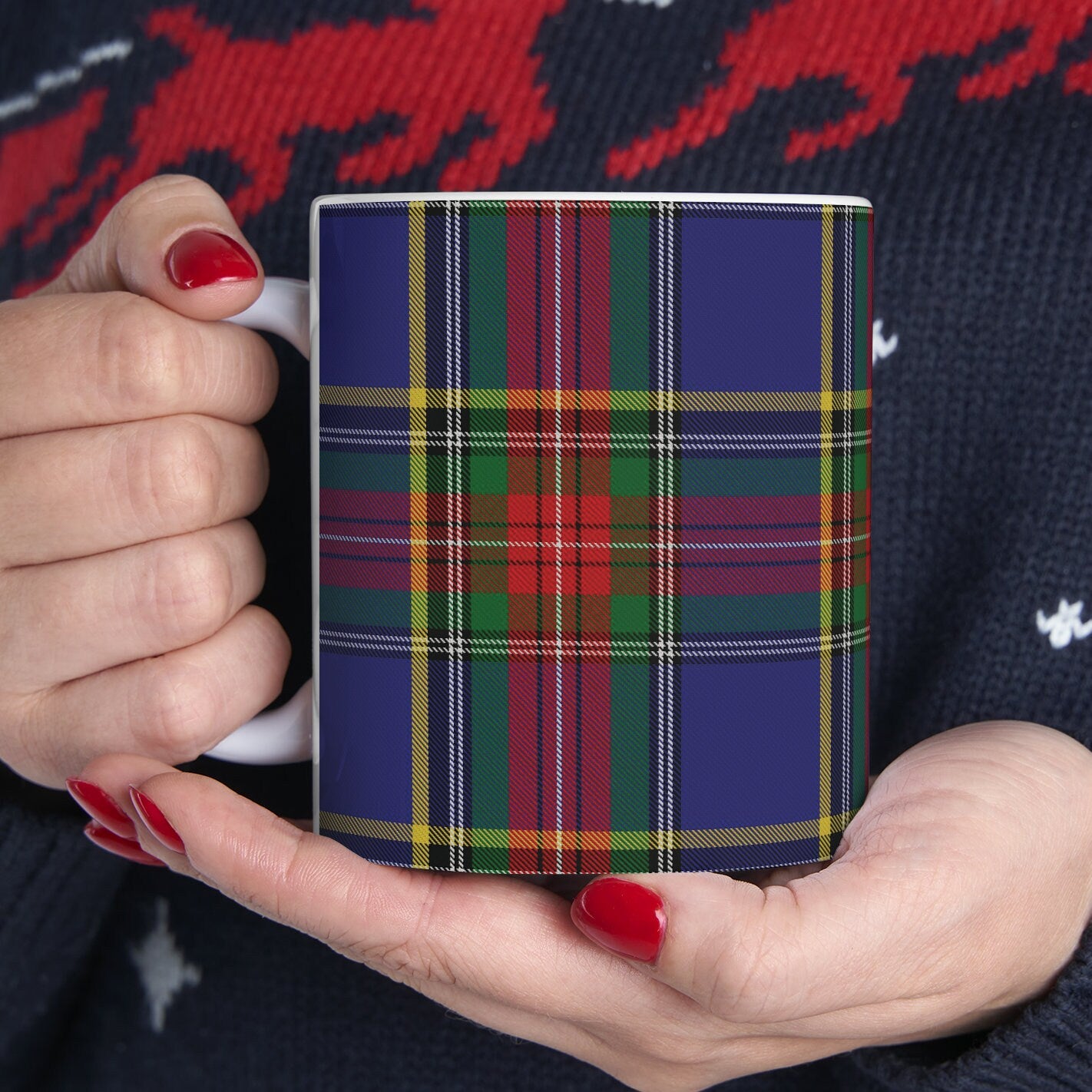 MacBeth clan. The elegant and colourful tartan on this mug is taken from the Scottish Register of Tartans based in Scotland.