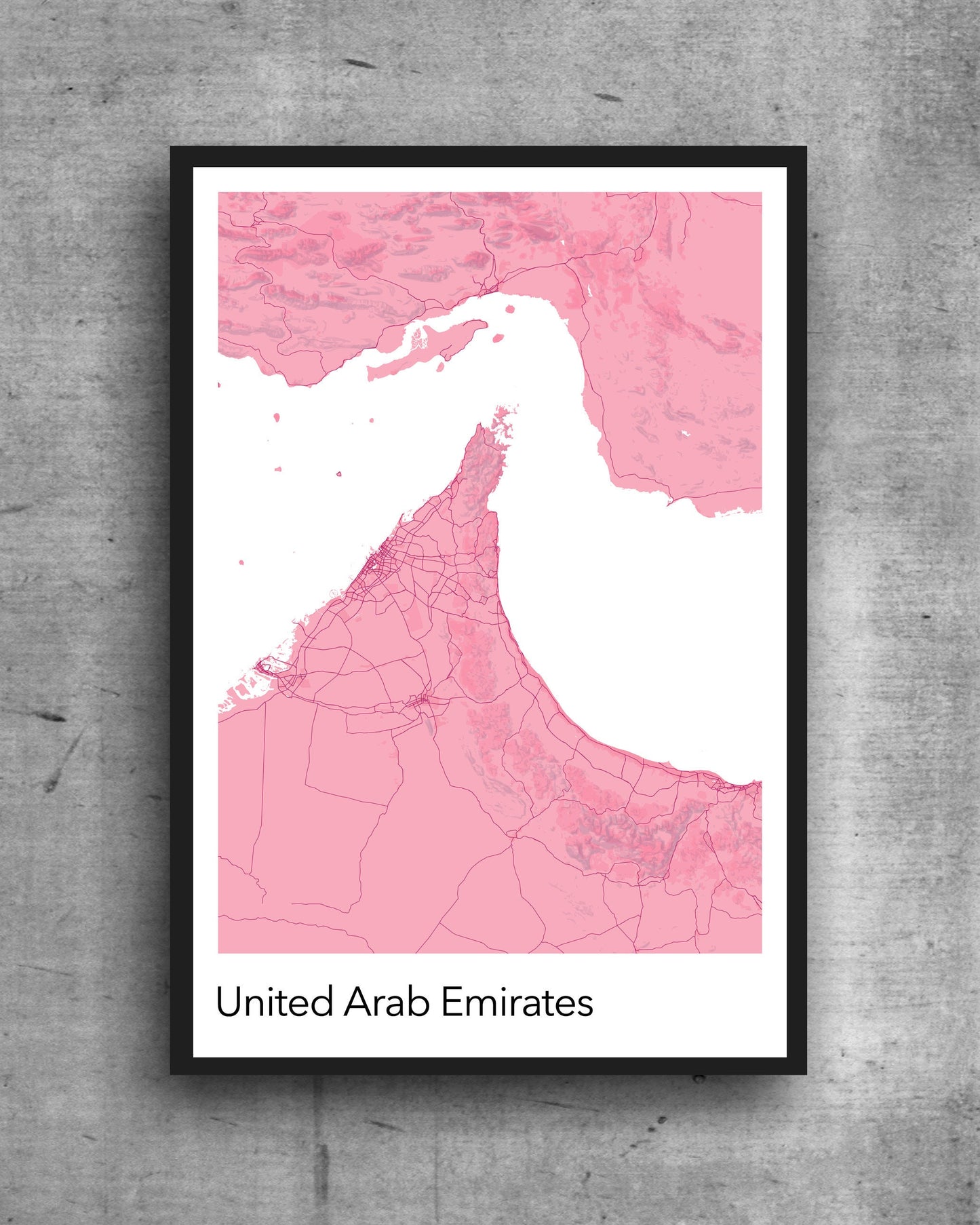 United Arab Emirates modern minimalist map print poster. A colourful poster of the UAE on quality art paper