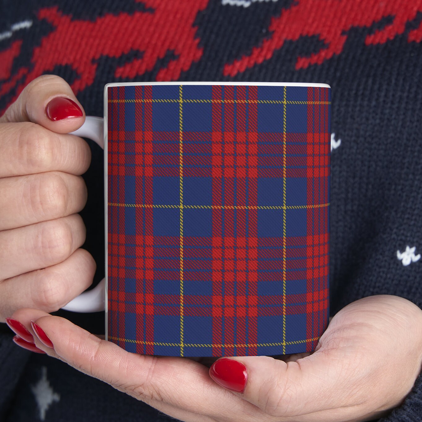 MacQueen variant. The elegant and colourful tartan on this mug is taken from the Scottish Register of Tartans based in Scotland.