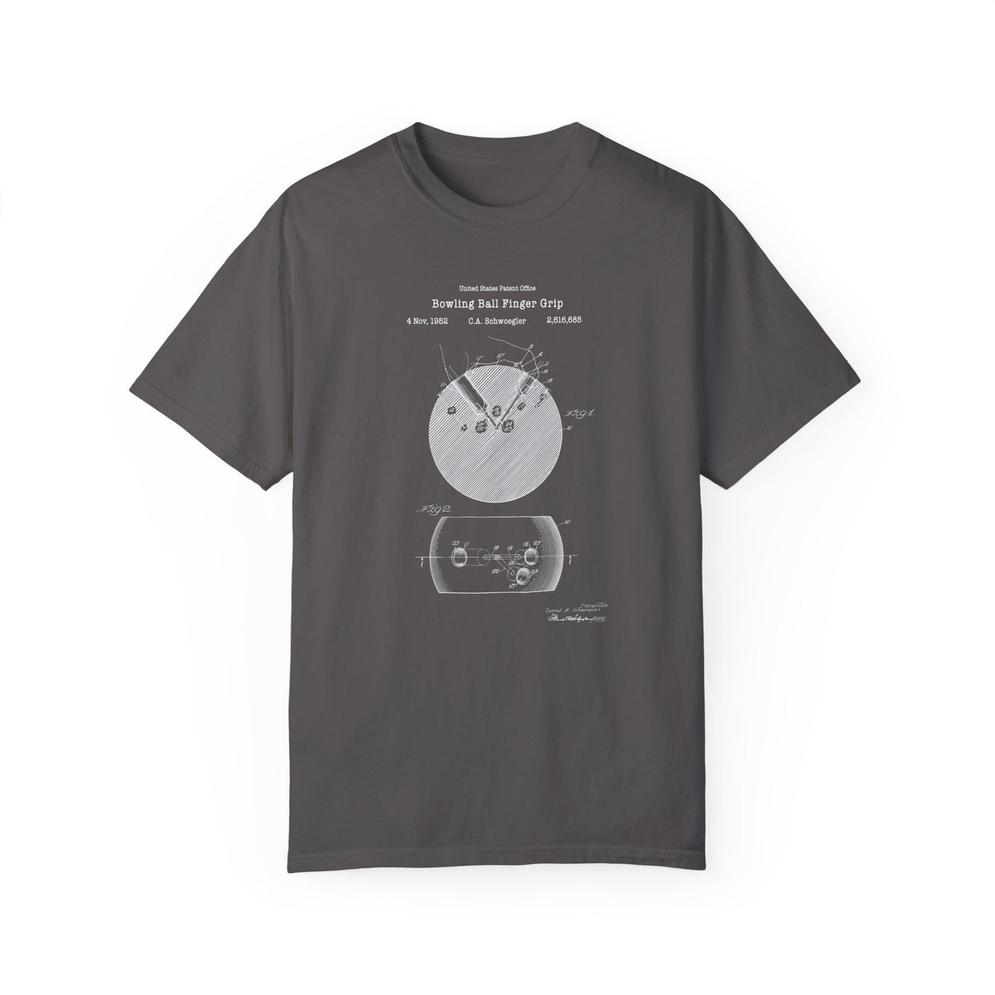 Bowling ball finger grip design from US Patent Office. A quality T shirt perfect for ten pin bowling fans, bowlers, sports lovers