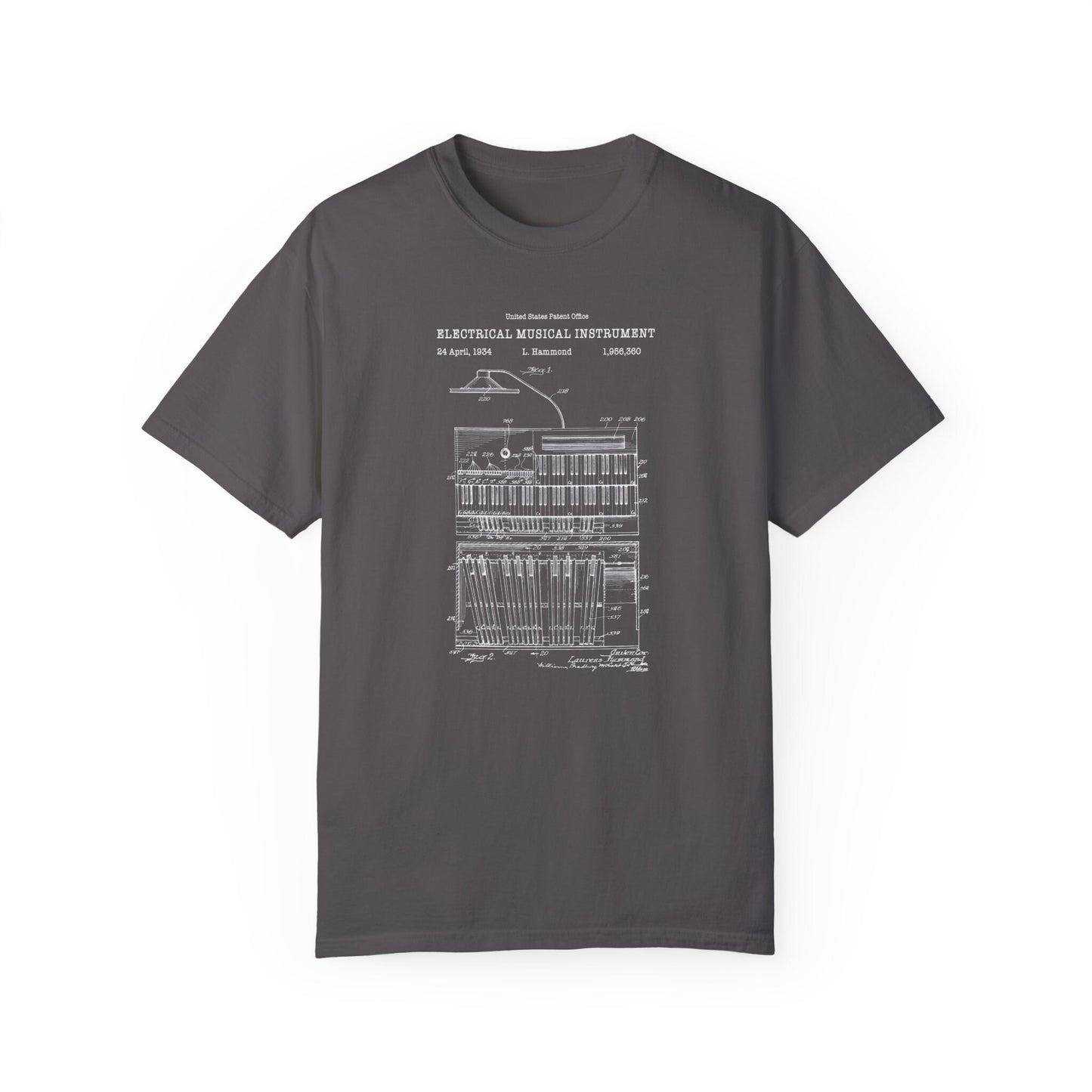 Hammond organ design from US Patent Office. A quality T shirt perfect for music lovers, musicians, pianists, piano players, soul , rock
