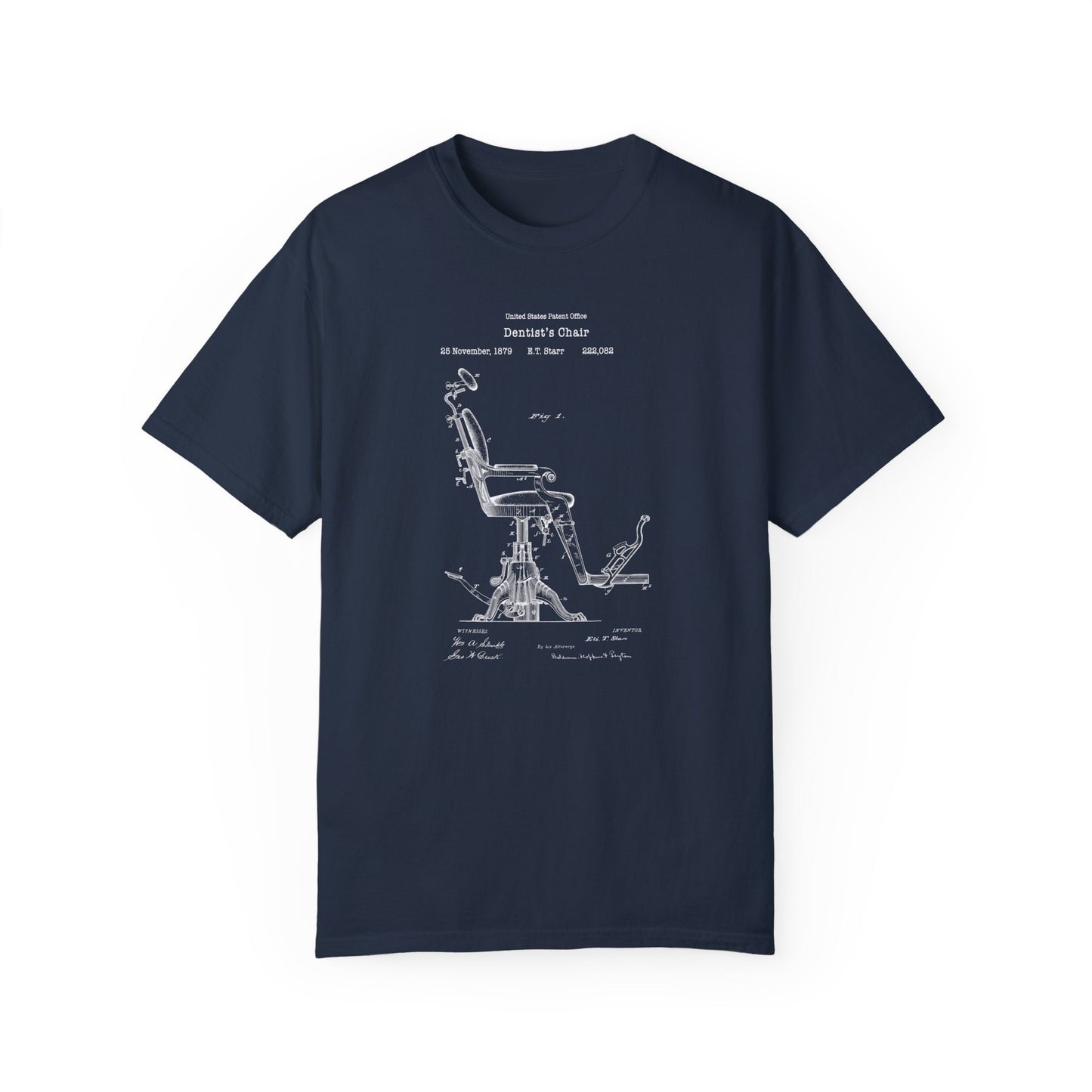 Antique dental chair design from US Patent Office. A quality T shirt perfect for dentists, dentistry, dental students, healthcare,