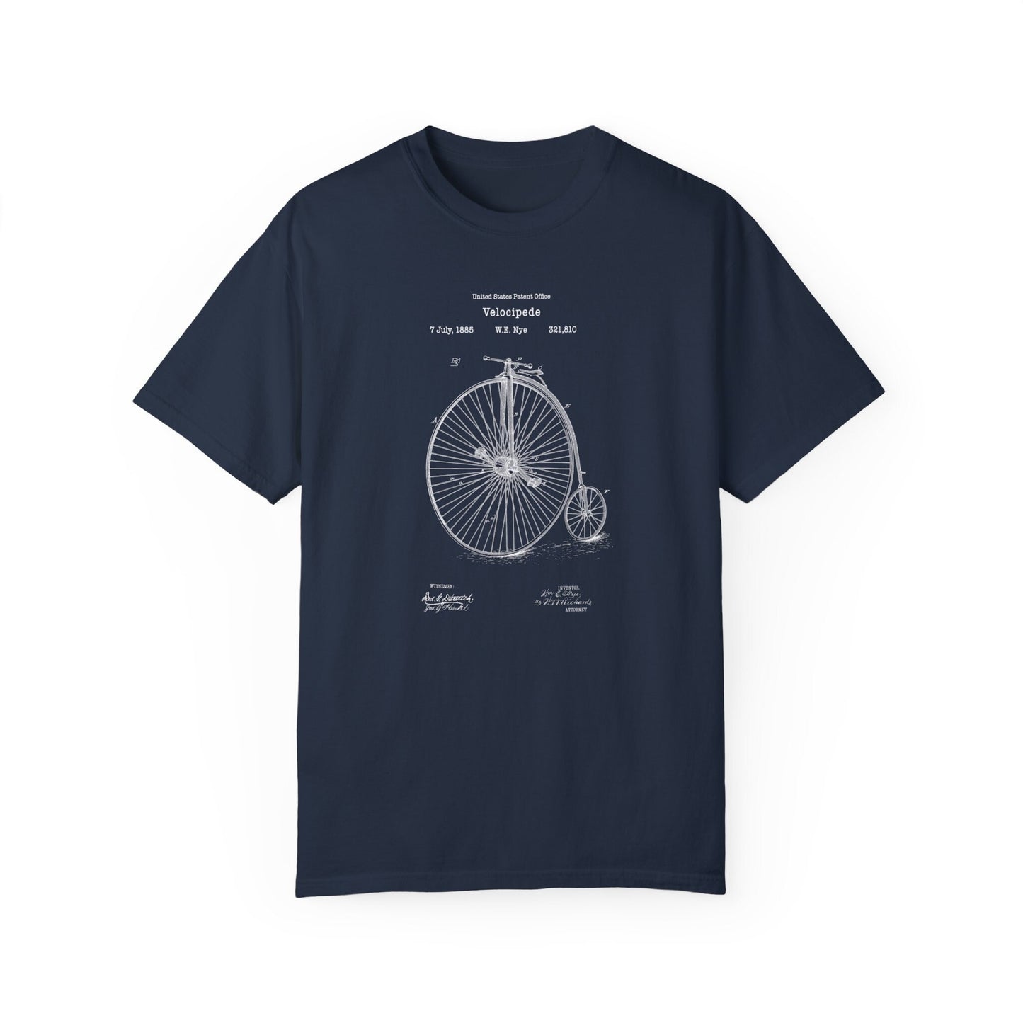 Antique vintage velocipede bicycle design from US Patent Office. Quality T shirt perfect for cyclist, bicycle fans, cycling, sports