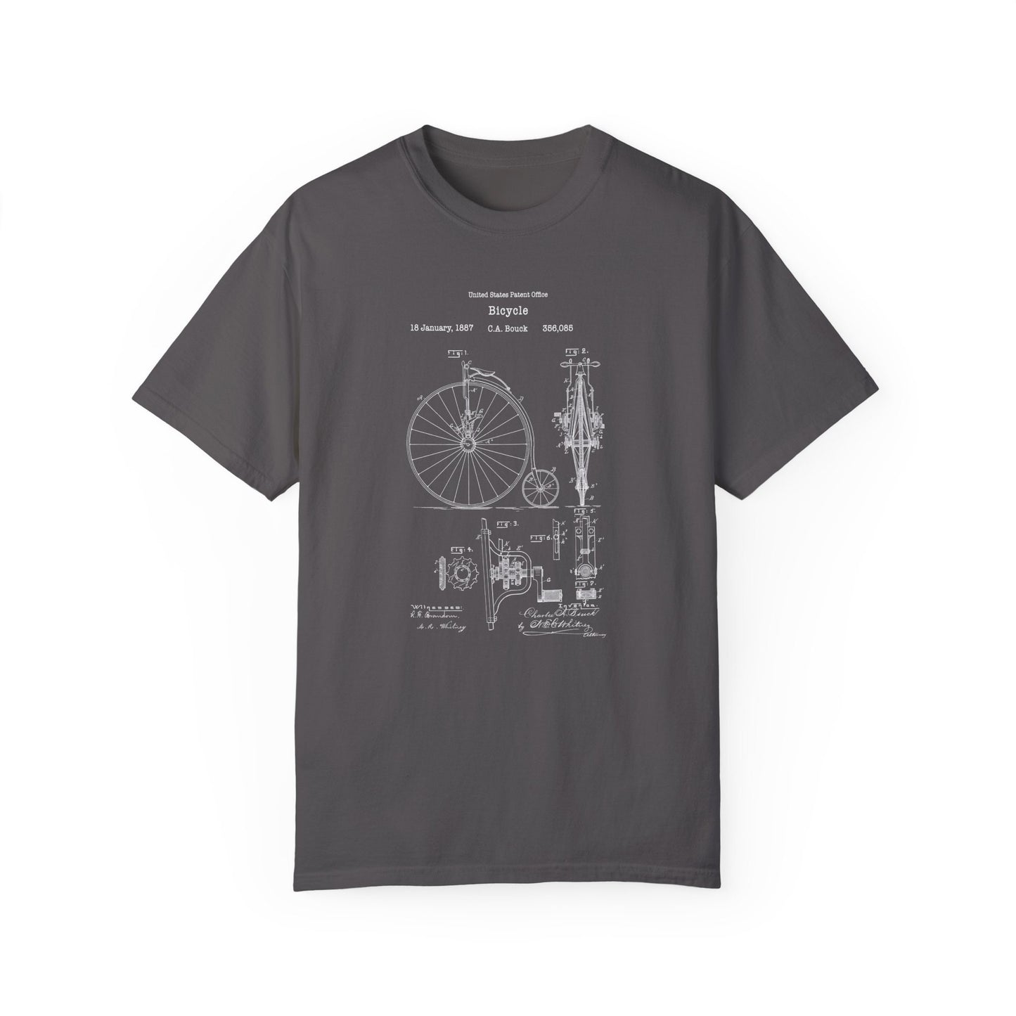 Antique vintage bicycle design from US Patent Office. A quality T shirt perfect for cyclist, bicycle fans, cycling, sports, history buffs