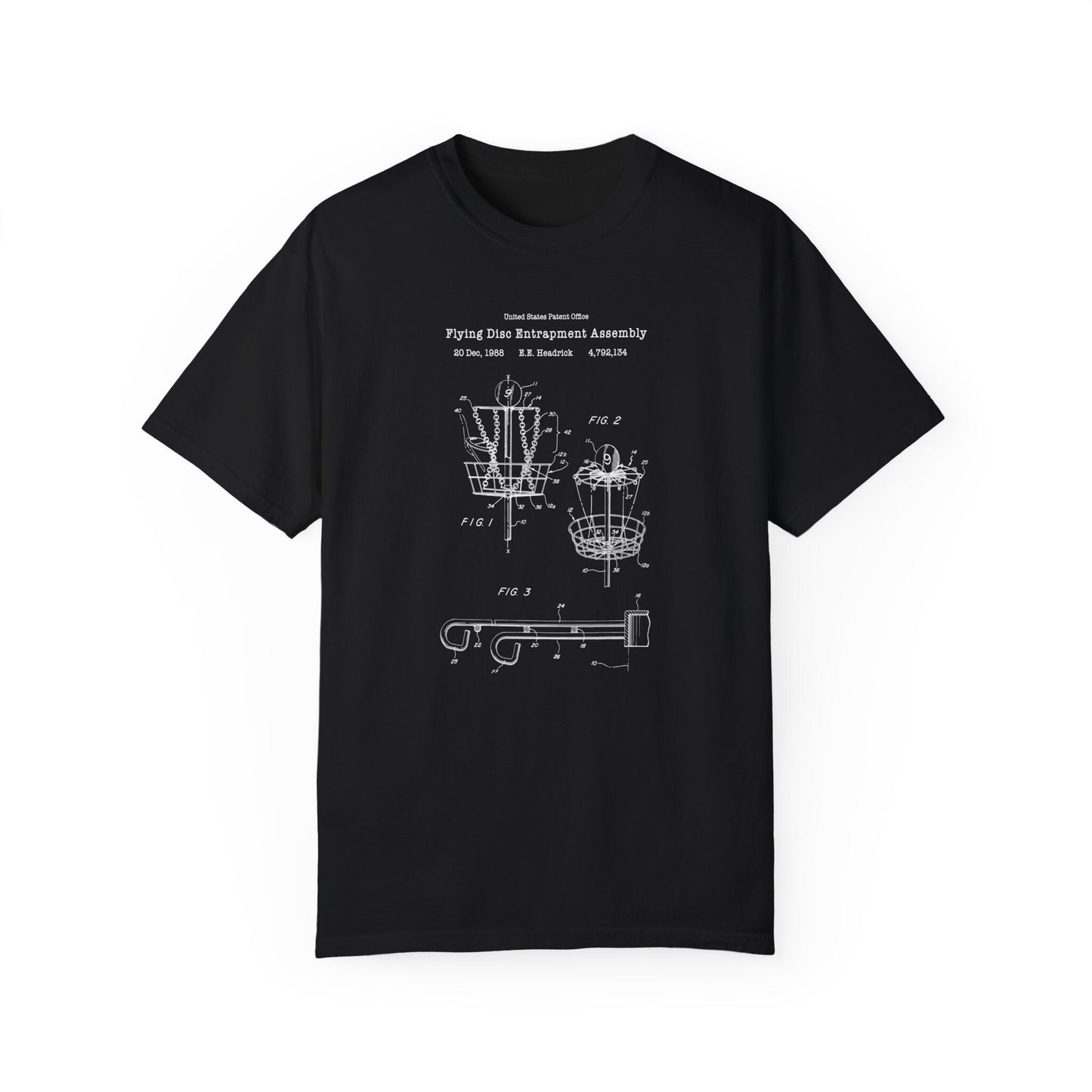 Disc golf target goals design from US Patent Office. A quality T shirt perfect for disc golf players, sportsmen and sports fans