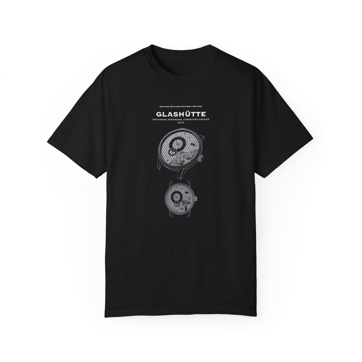 T shirt with US patent office design for a Glashutte watch from 2015. Quality T shirt as gift for watch collectors, luxury watches