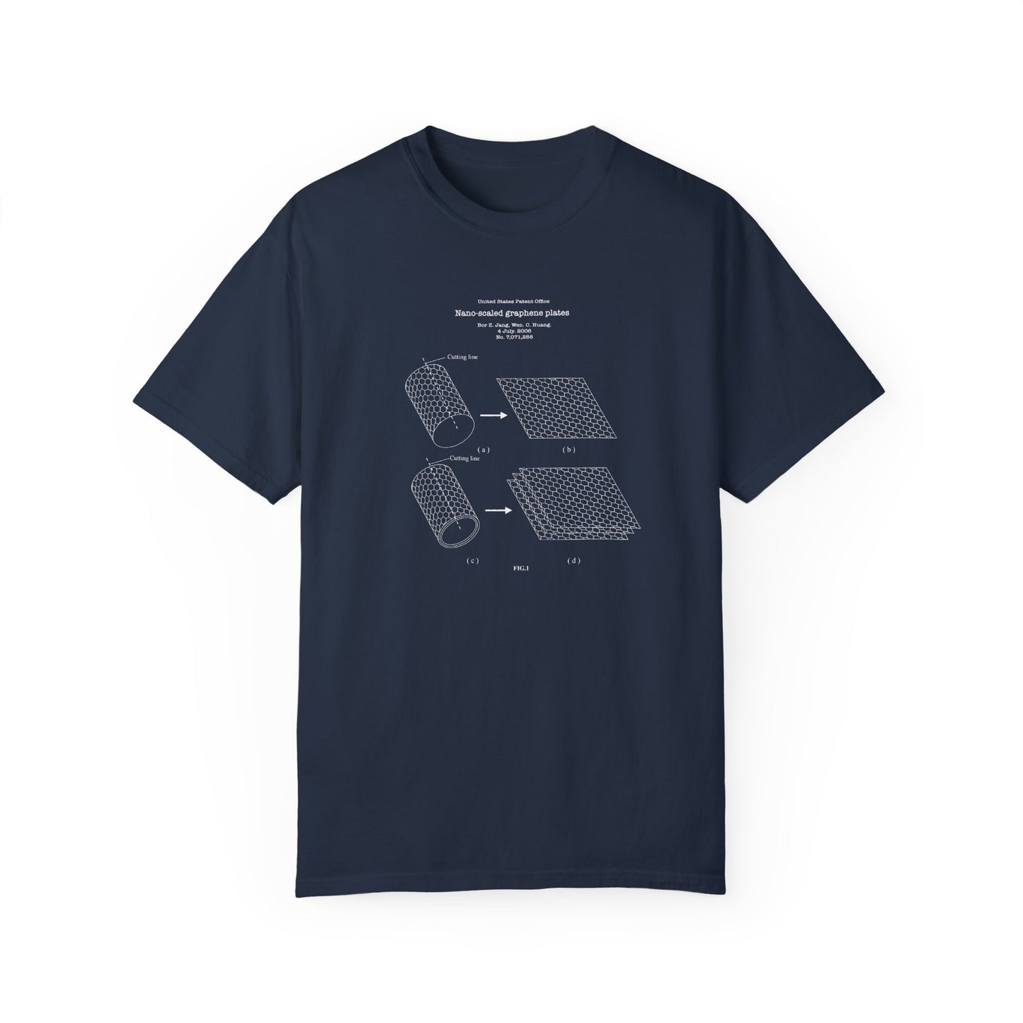 Graphene plate patent design from US Patent Office on T-shirt. Perfect gift for any materials scientist, engineer,