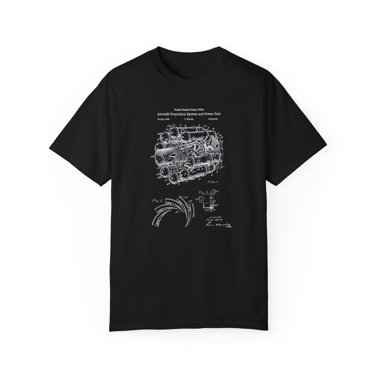 Frank Whittle aircraft jet engine design T shirt from the US Patent Office . Perfect gift for any engineer, aviation flight, pilot, aviator