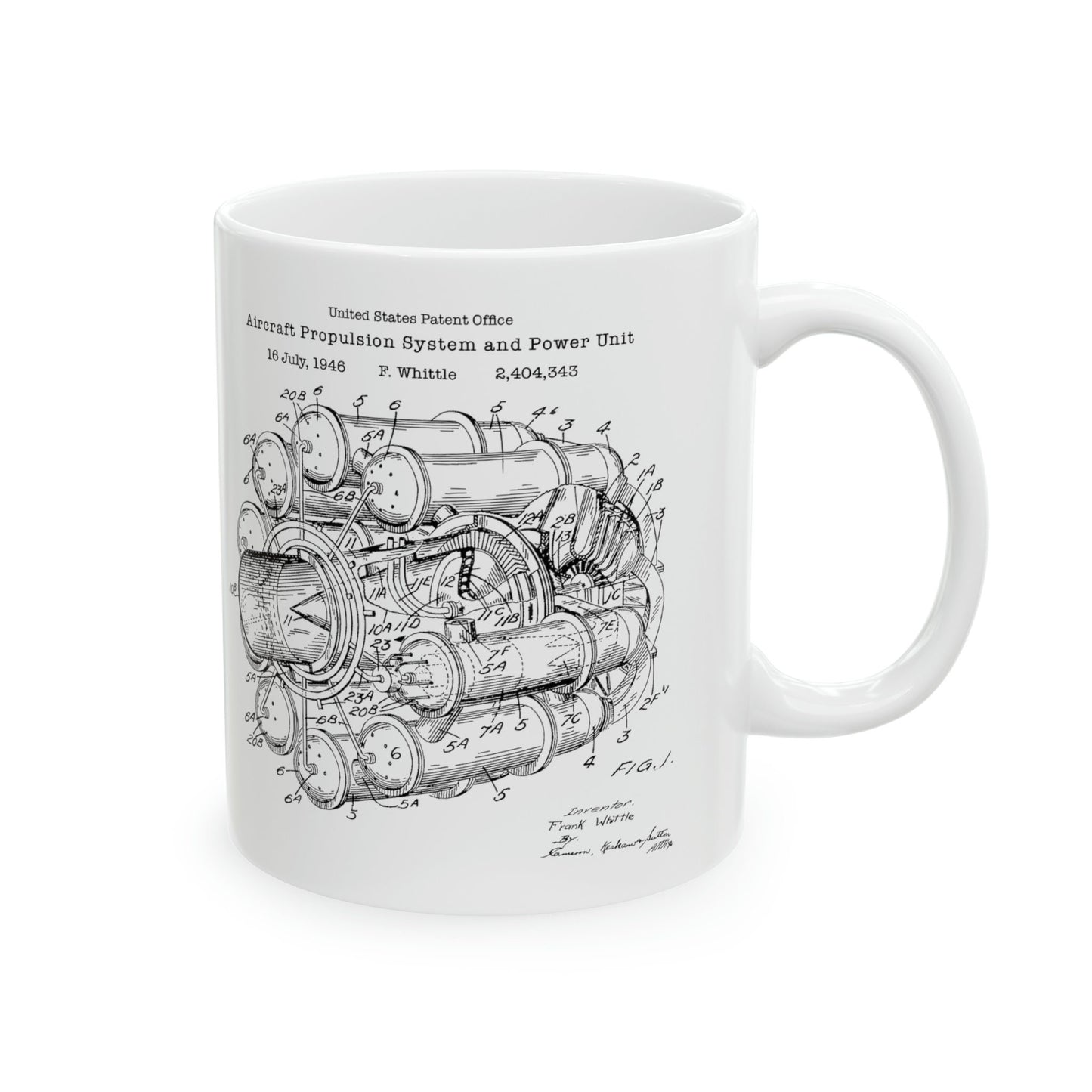 Frank Whittle aircraft jet engine design from the US Patent Office. Perfect 11oz mug gift for engineers, aviation pilots mechanics flyers