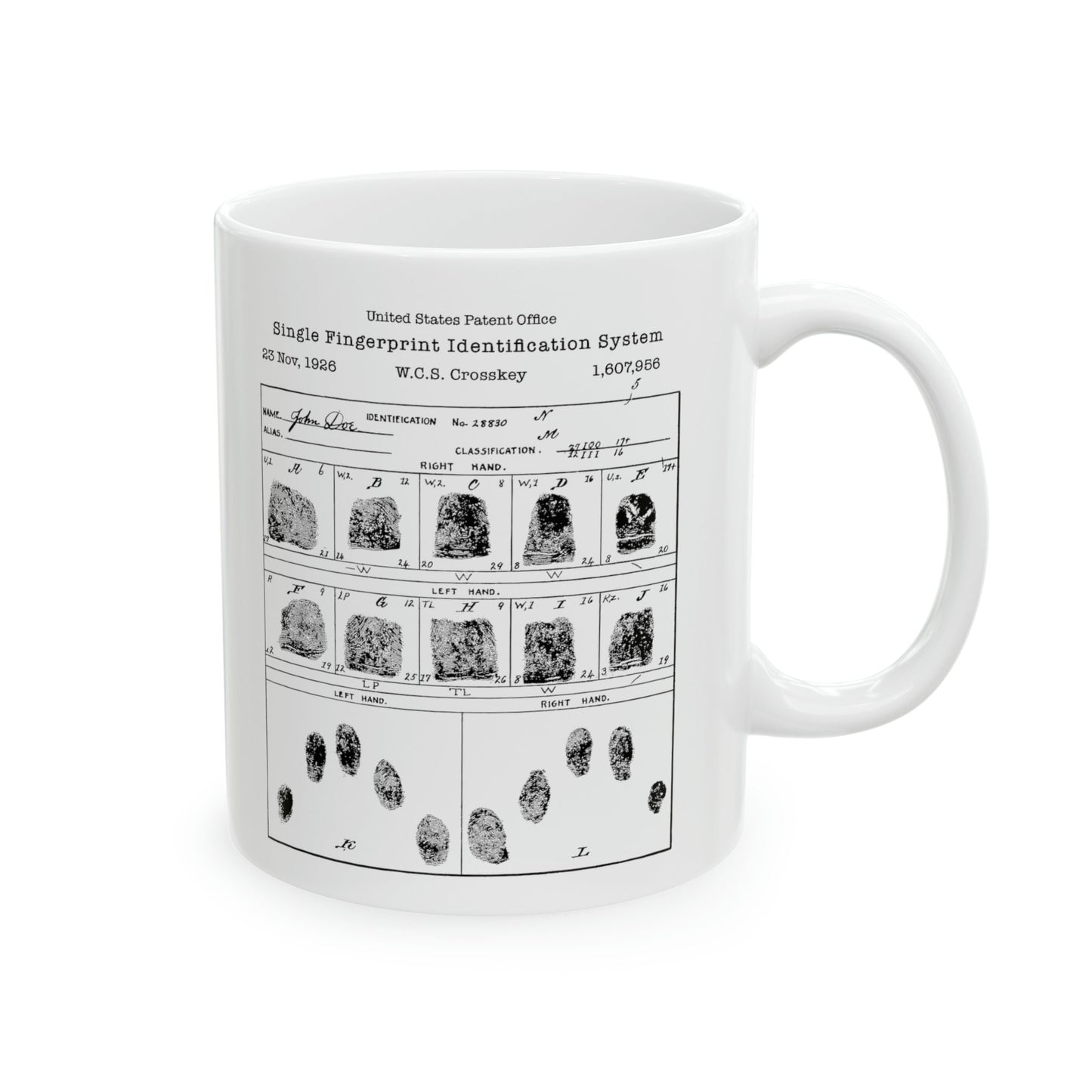 Fingerprint identification system invention from the US Patent Office. Perfect 11oz mug gift for police, crime, forensics, CSI, FBI,