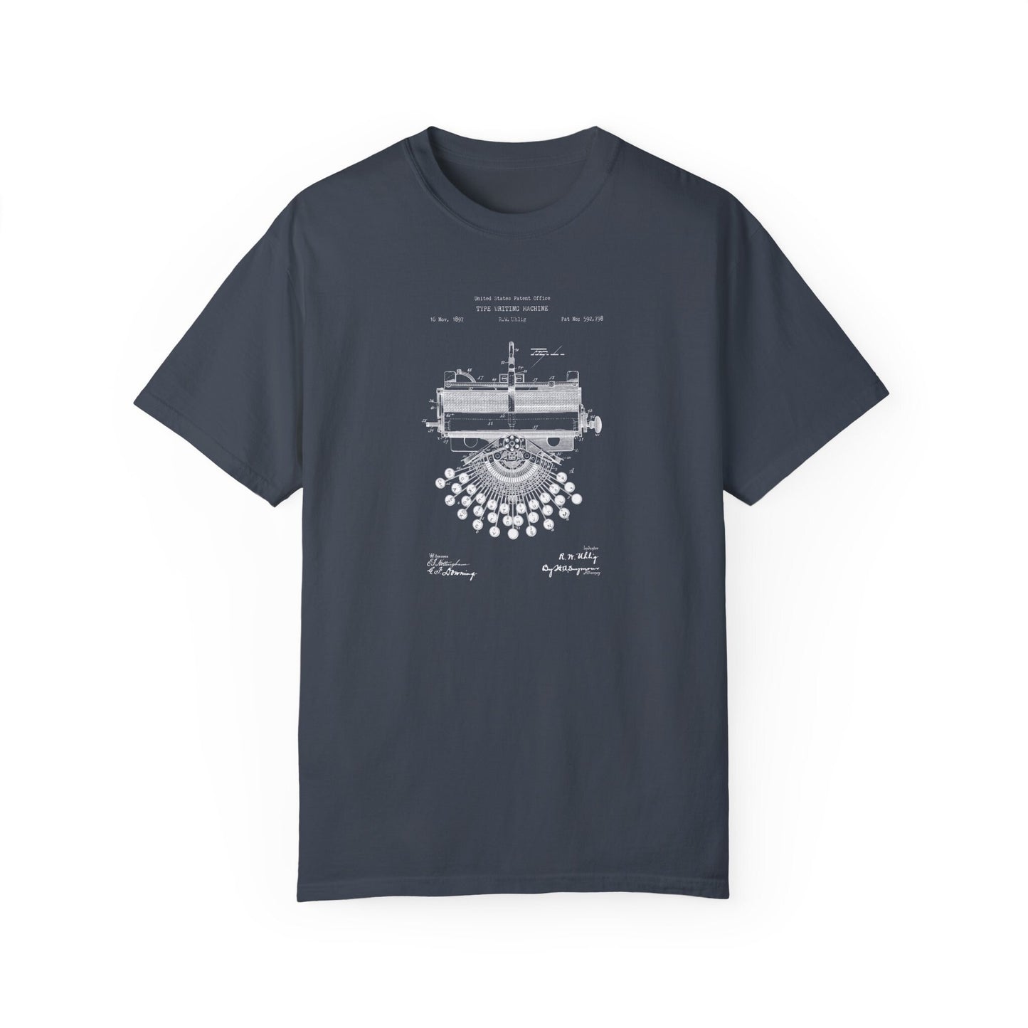 Typewriter design t shirt from the US Patent Office . Perfect gift for office workers, secretaries, writers, authors, journalists,