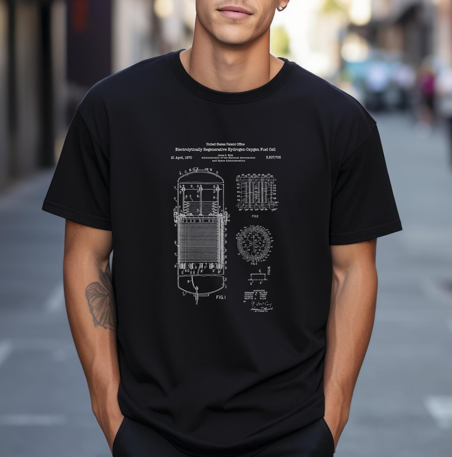 Hydrogen fuel cell NASA design from US Patent Office. A quality T shirt perfect for scientists, engineers or those interested in science