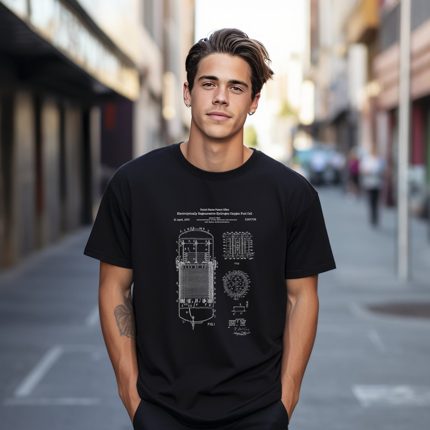 Hydrogen fuel cell NASA design from US Patent Office. A quality T shirt perfect for scientists, engineers or those interested in science