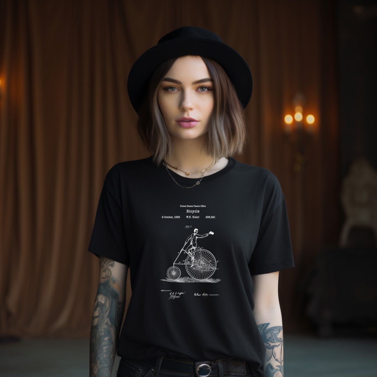 a woman wearing a black shirt and a hat