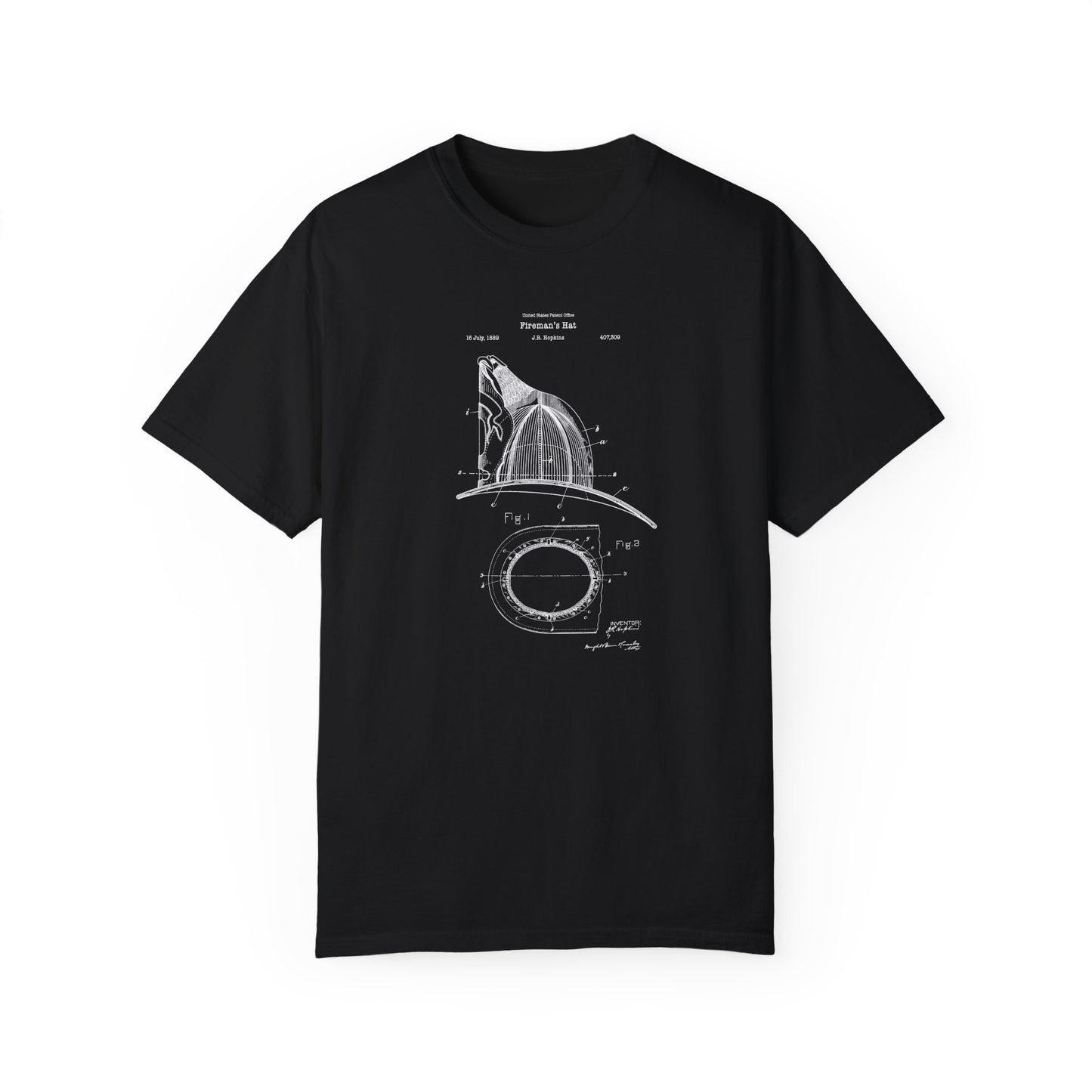 Vintage fireman's helmet design from US Patent office. Perfect T shirt gift for firemen, emergency workers, frieman,