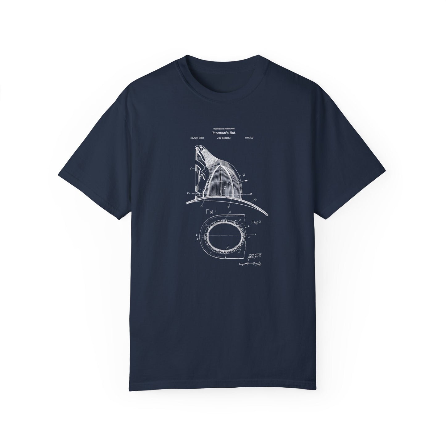 Vintage fireman's helmet design from US Patent office. Perfect T shirt gift for firemen, emergency workers, frieman,