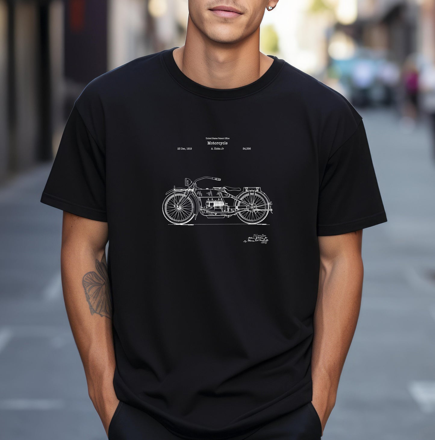 Ziska design for Harley Davidson motorcycle from US Patent office. Perfect T shirt gift for bikers, Harley fans, motorbike lovers
