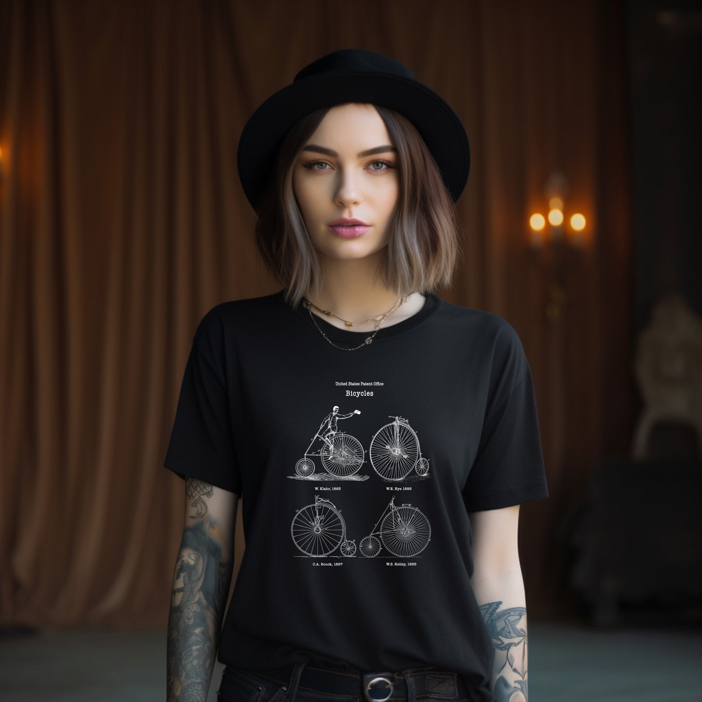a woman wearing a black shirt and a hat