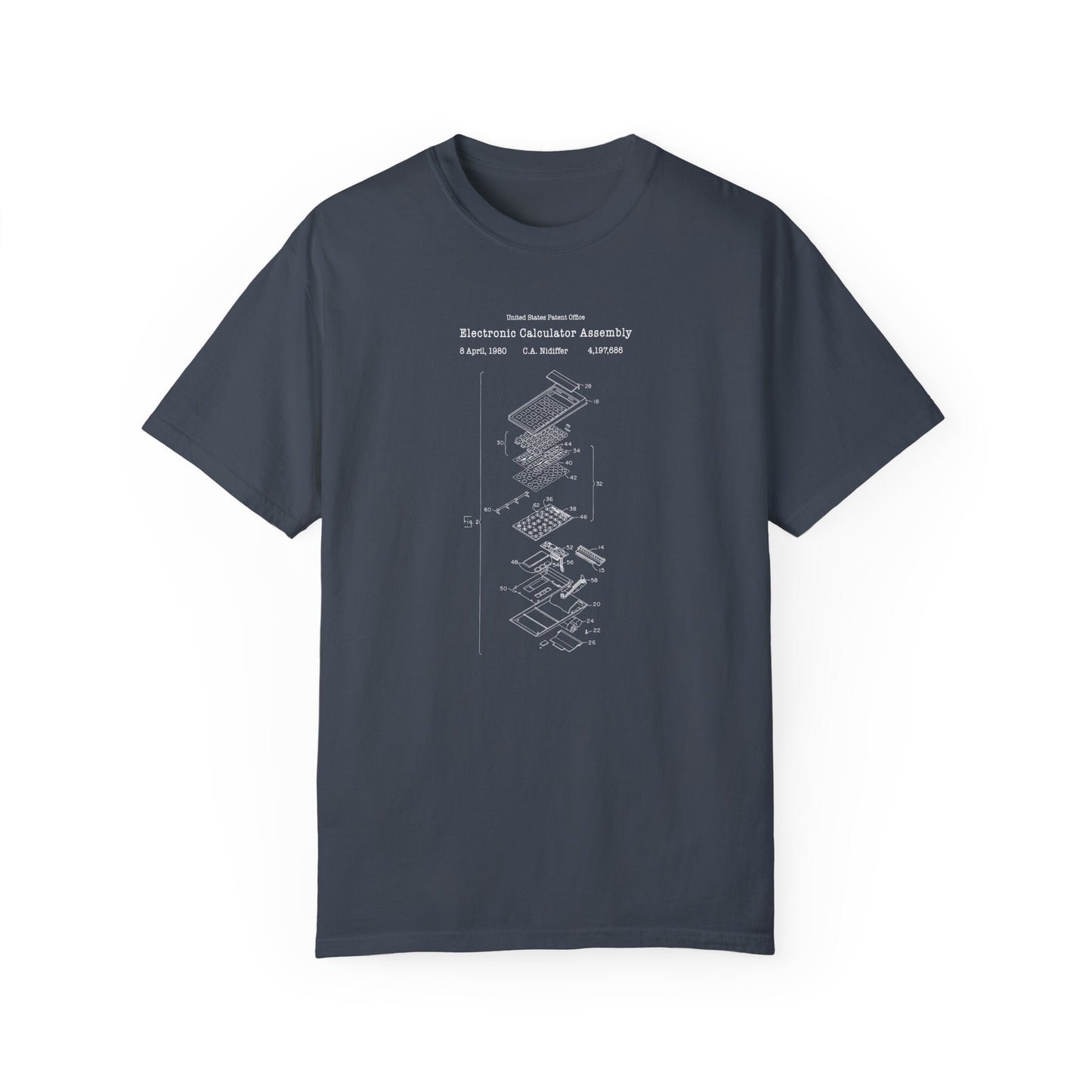 a blue t - shirt with a diagram of a building