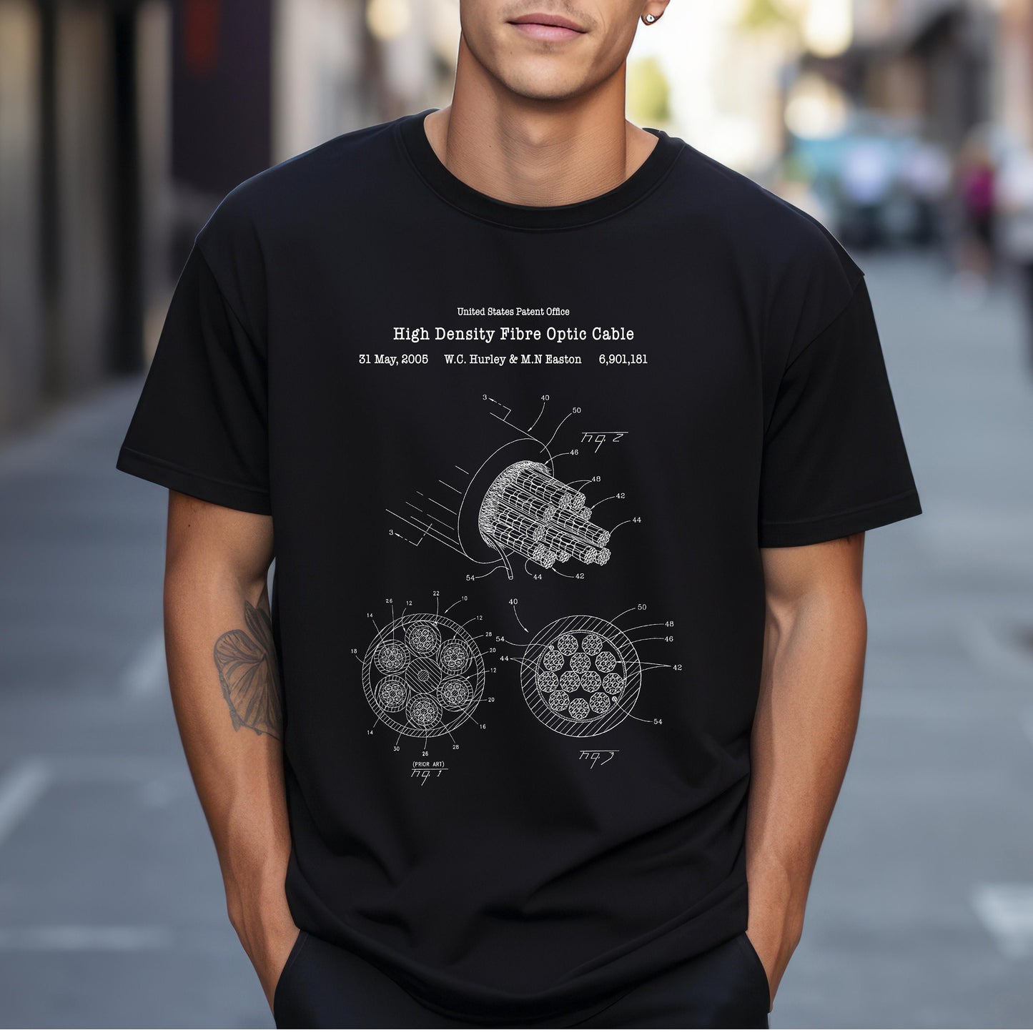 Fibre optic cable design from US Patent Office. A quality T shirt perfect for technology geeks, engineers, IT, computer nerds