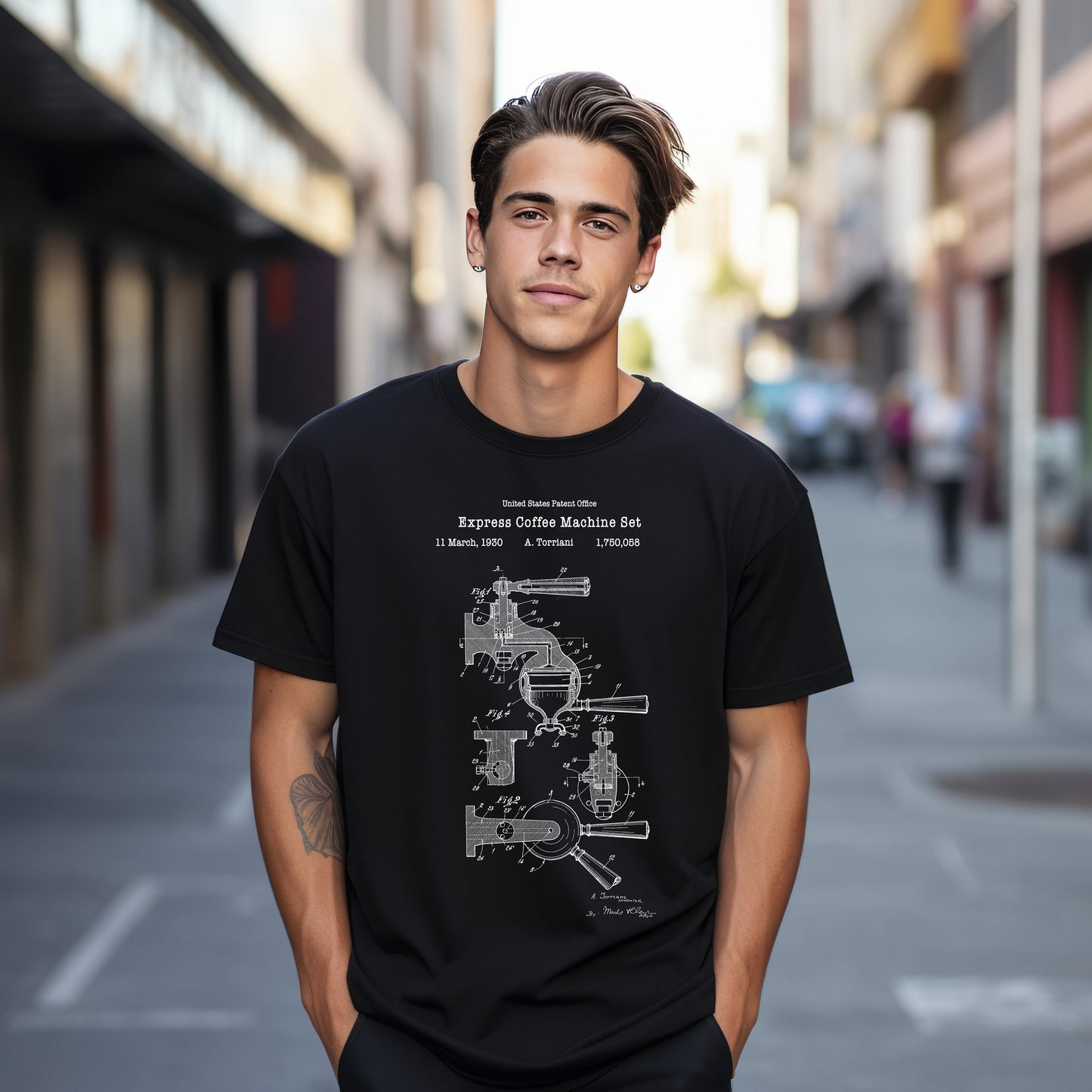 Espresso express coffee machine design from US Patent Office. A quality T shirt perfect for coffee and caffeine lovers