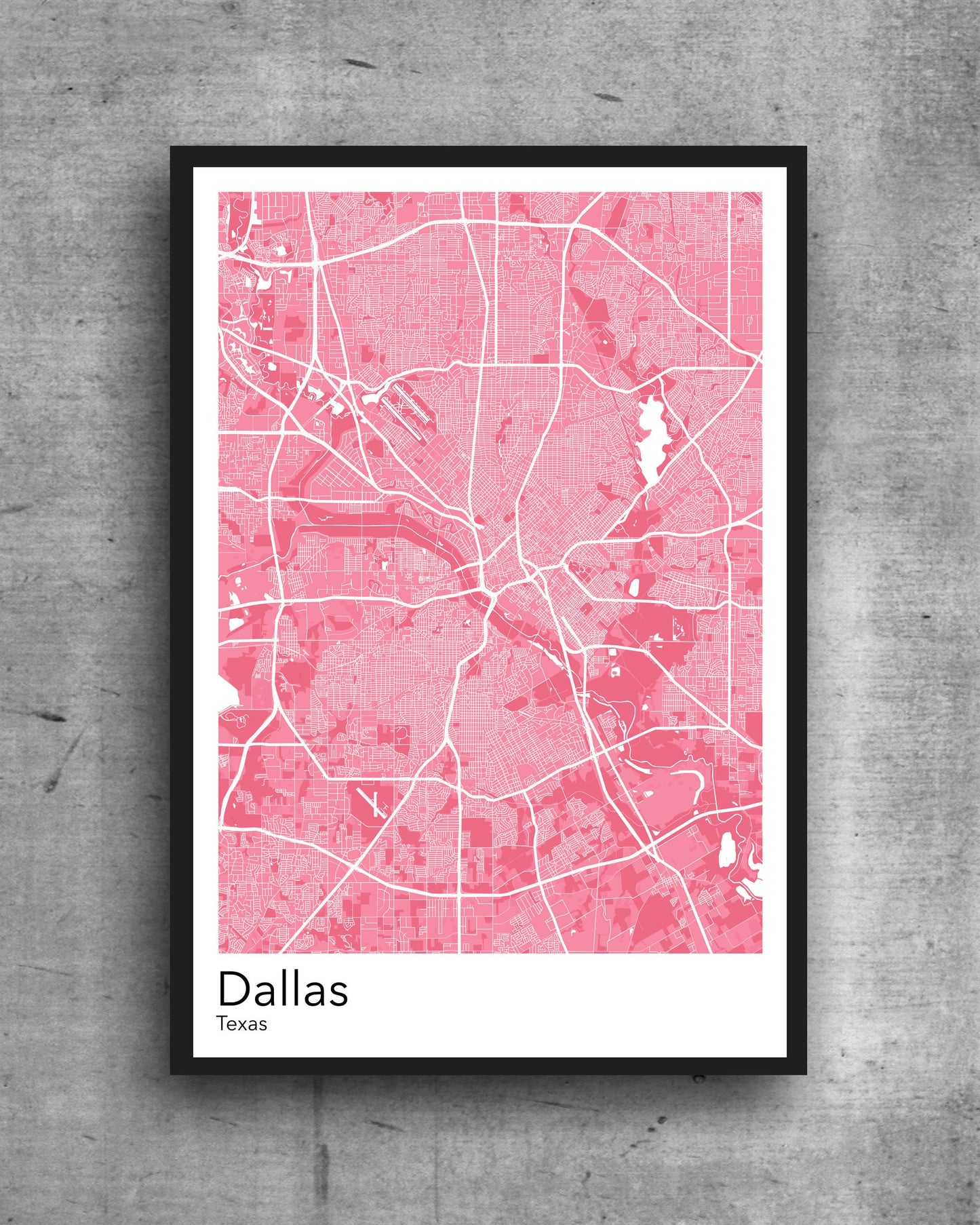 Dallas modern minimalist map print poster. Quality colourful poster of Dallas Texas on quality art paper